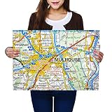 Posters en vinyle de destination A2 - Mulhouse City France - Carte de voyage française - 59,4 x 42 cm - 280 g/m² - Papier photo satiné brillant - #45809