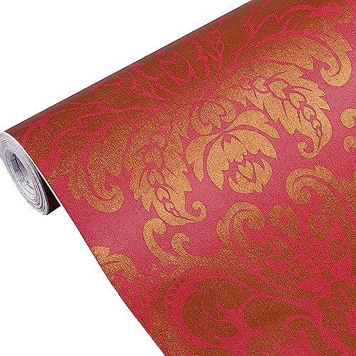 Yifely Red Golden Damask Self-Adhesive Shelf Drawer Liner Pvc Furniture Paper 45X300Cm #TOP5