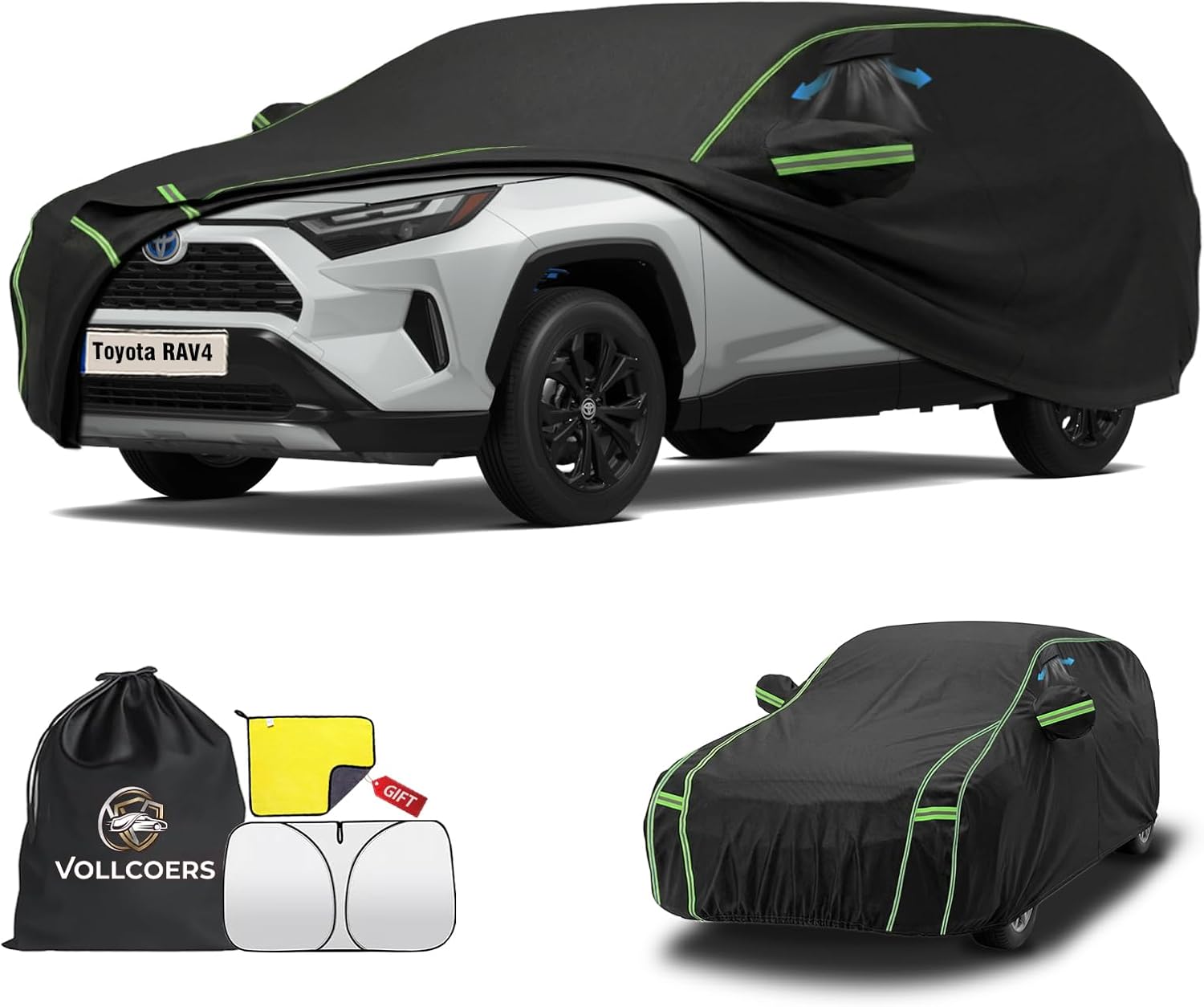 Heavy Duty Waterproof Car Cover Custom Fit for Toyota RAV4 2006-2026 – Outdoor Full Vehicle Cover, Breathable Air Vents, Driver Zipper Door, Cotton Lined – Bonus Windshield Sunshade