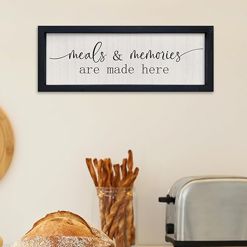 Miniatura 4 de comurdyo Letrero decorativo de pared con texto en inglés "Meals and Memories Are Made Here" de 16 x 6 pulgadas para comedor, cocina, marco de madera