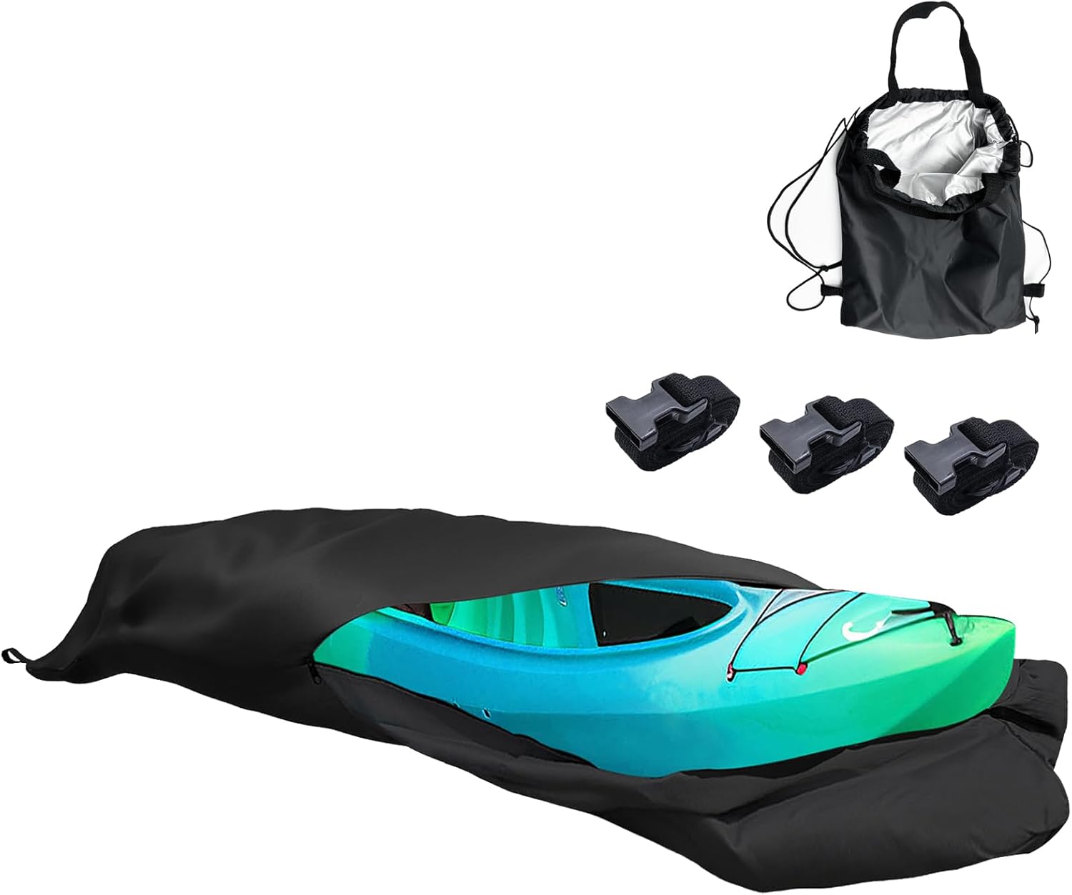 LC LICTOP 420D Kayak Cover Canoe Cover All-Weather Marine Grade Silver Coated Polyester Fabric Sunlight Resistant Waterproof Boat Storage Cover Fit for Up to 13Ft Length, Black LC LICTOP 420D Kayak Cover Canoe Cover All-Weather Marine Grade Silver Coated Polyester Fabric Sunlight Resistant Waterproof Boat Storage Cover Fit for Up to 13Ft Length, Black