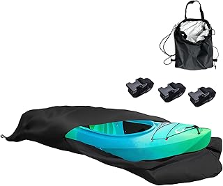 LC LICTOP 420D Waterproof Kayak Cover for 13t Length, Heavy Duty UV Protection Canoe Cover for Outdoor Storage, Full Coverage Zipper Closure, Dustproof Trailerable Boat Cover for Fishing Kayak, Black