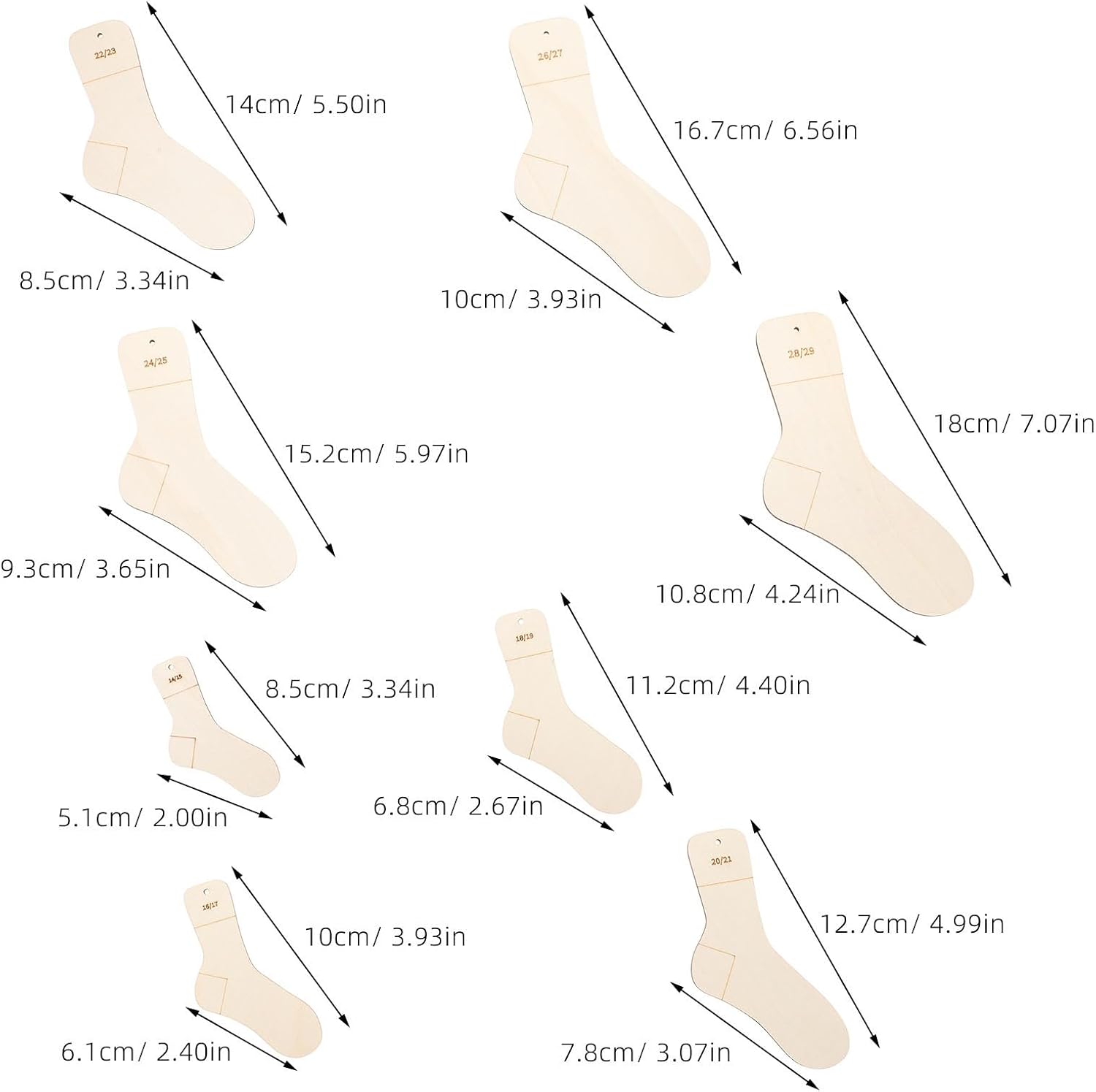 Wooden Sock Blockers for Knitting 16pcs Shape and Stretch