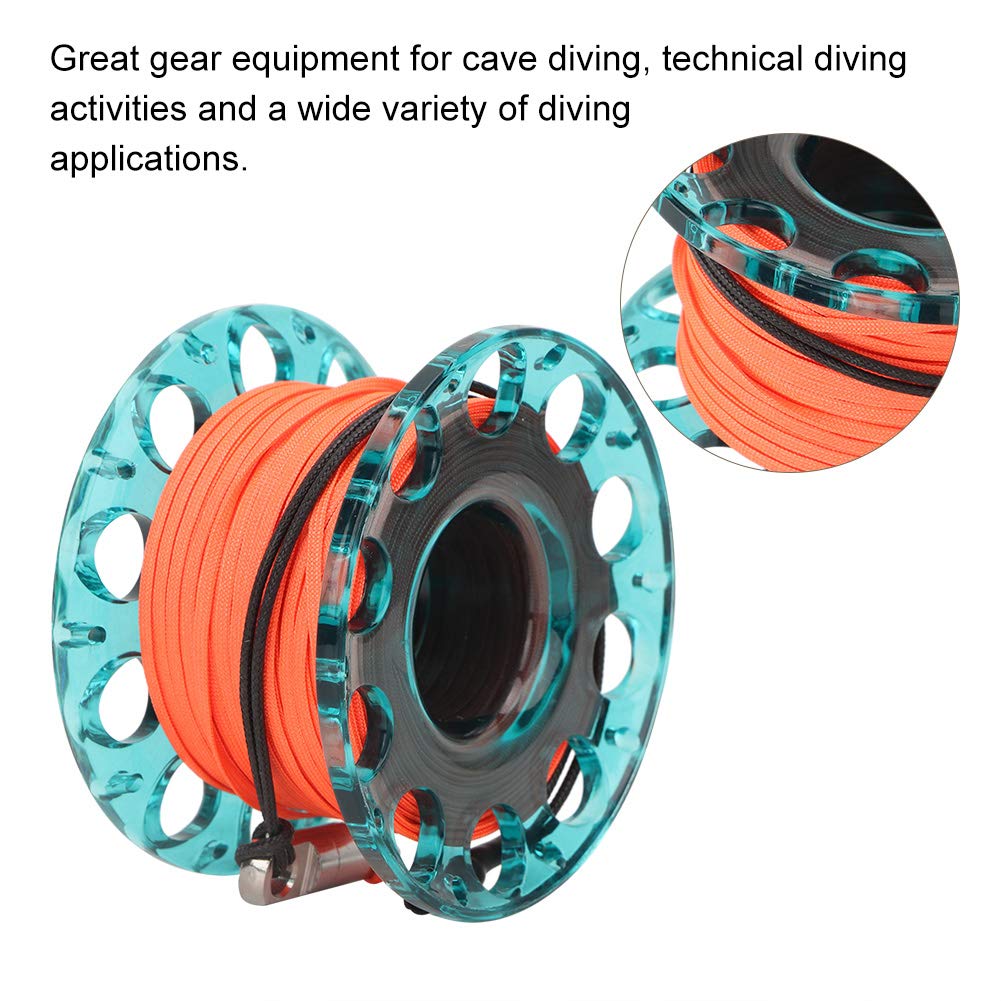 NutriEss 30m Robust Plastic Diving Finger Reel Stainless Steel Double Clip for Scuba Diving Underwater Activities (Blue Wheel)