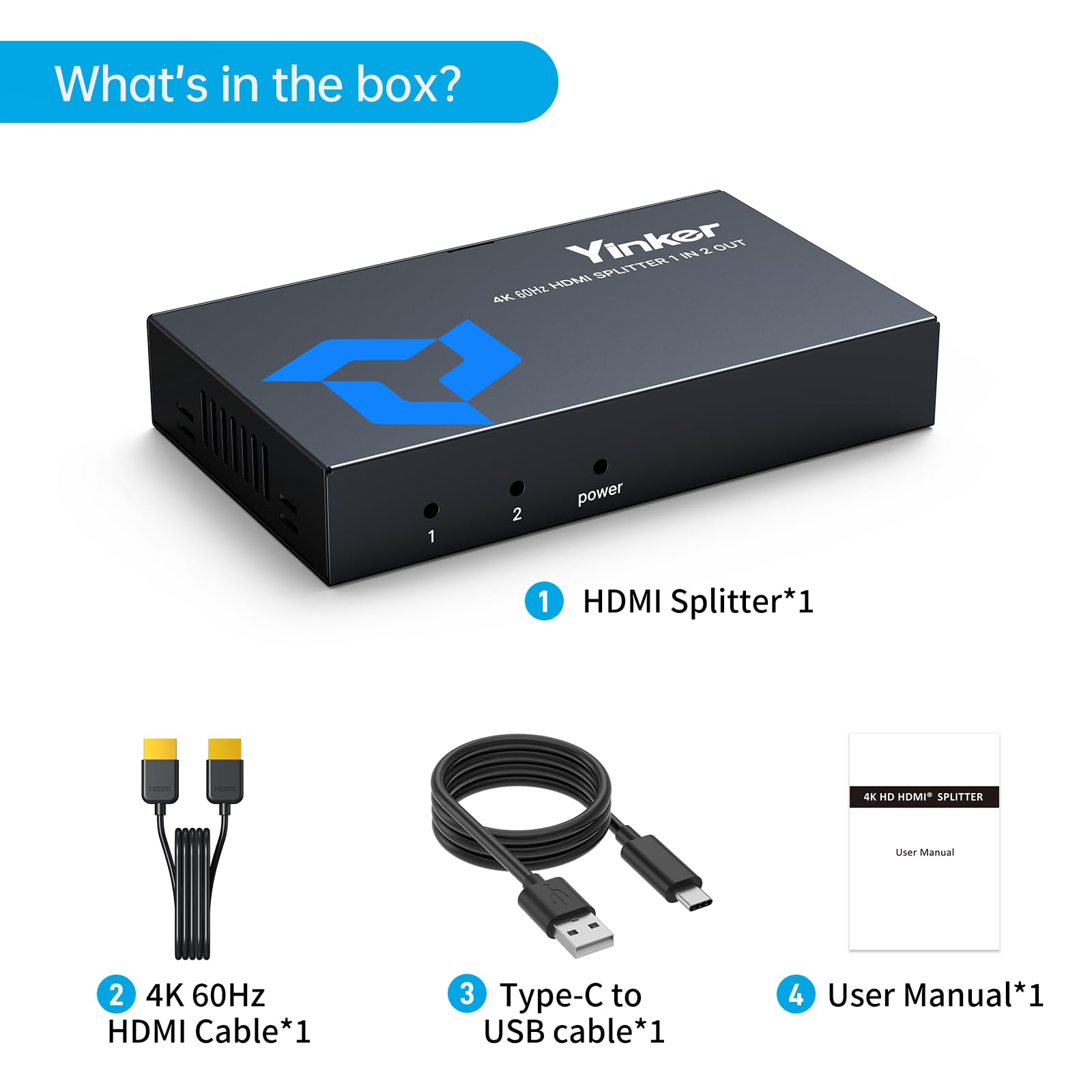 Splitter HDMI 4K@60Hz 1 in 2 Out per doppio monitor, solo schermi mirror/duplicati, HDMI2.0, 4:4:4, 30-bit, HDCP2.2, 18Gbps