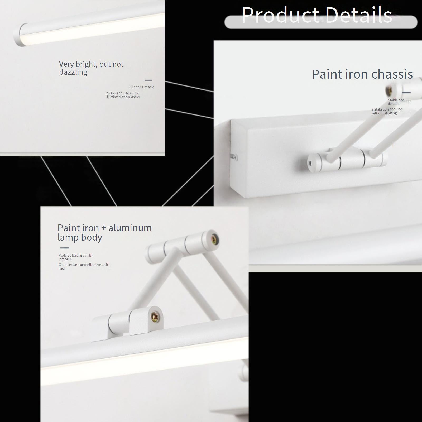 Drehbare 180° Wandleuchte Moderne LED Spiegelleuchte Badezimmer Wandlampe Waschraum Spiegel Wandbeleuchtung Kronleuchter Eitelkeit für Hotel Nachttisch Wandlicht Lampen (Weiß Neutrales Licht,100CM)