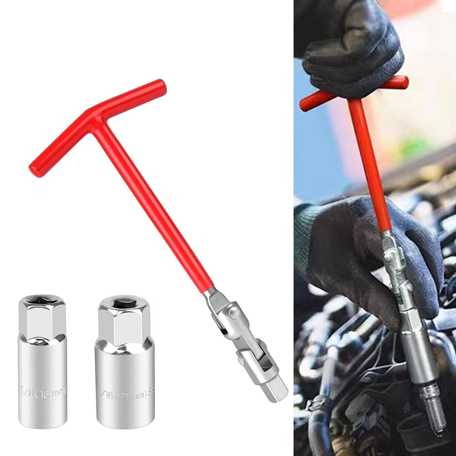 ijuicy 3 PCS Car Spark Plug Gap Tool, T-Handle Universal Joint Spark Plug Socket Wrench Set, 16mm (5/8