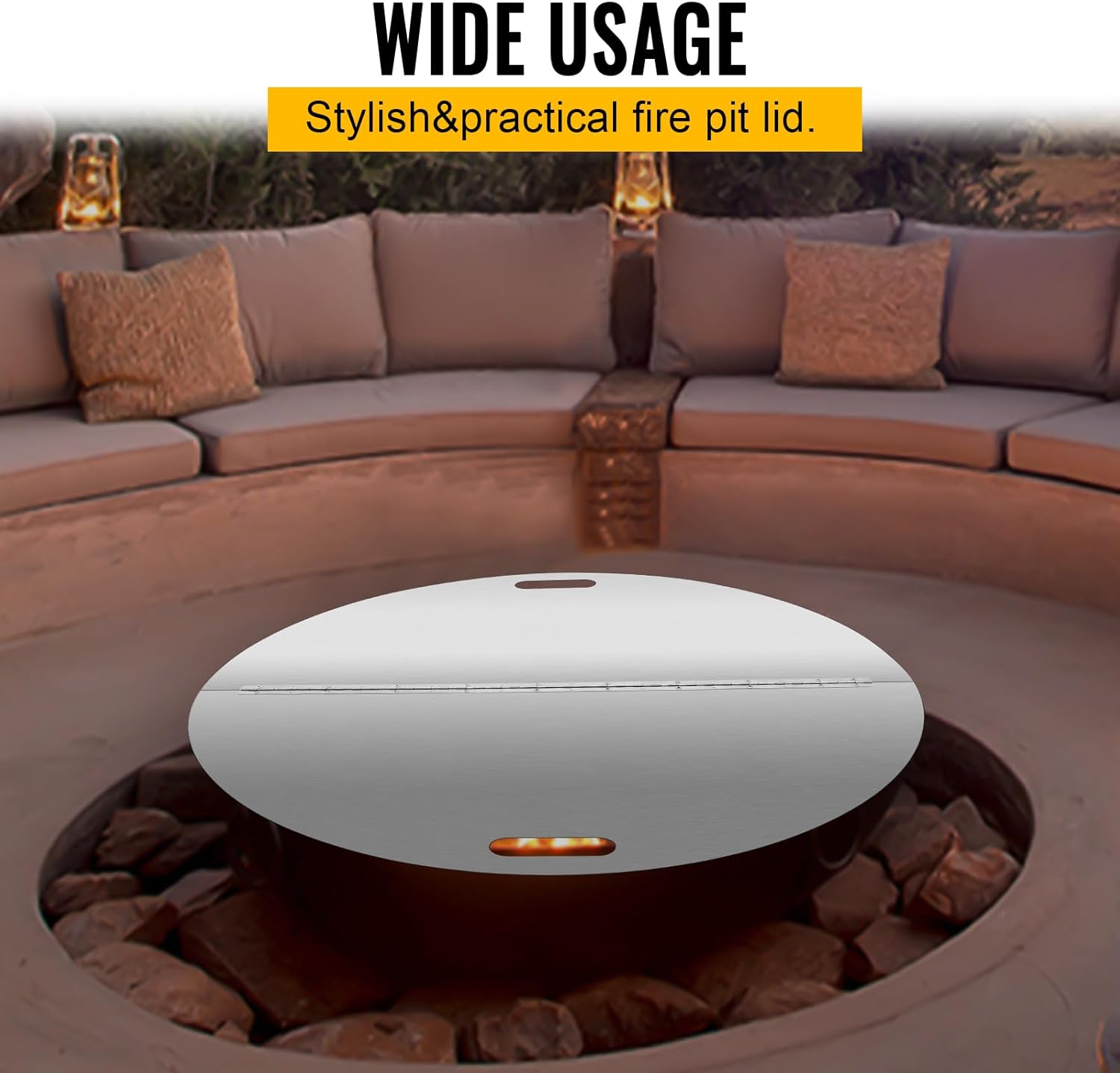 Round Fire Pit Lid, 40 Inch Stainless Steel Fire Pit Ring Lid 1.5mm Thick Fire Pit Burner Cover for Any Round Patio Fire Pits