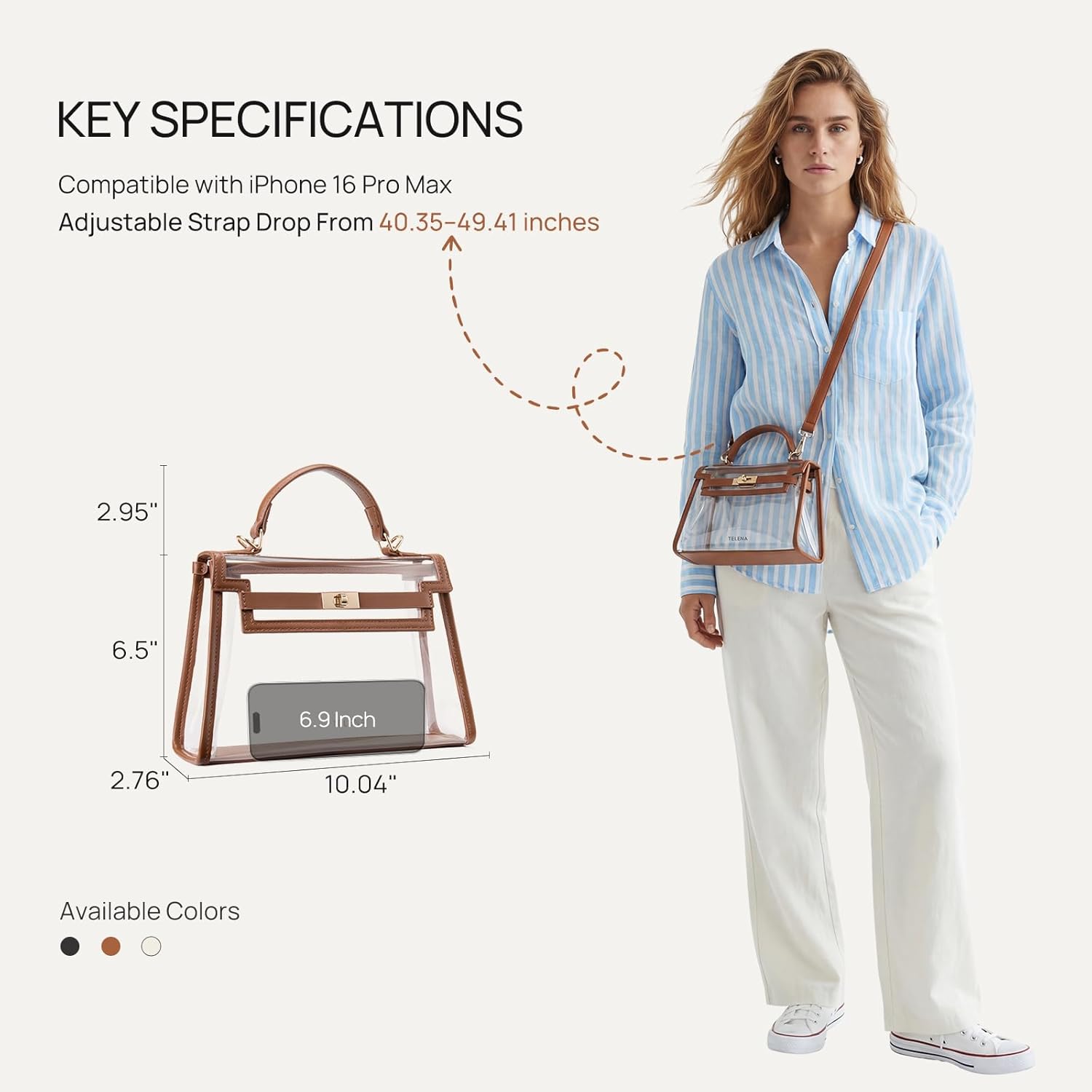 Telena Clear Bag for Stadium Events PVC Transparent Crossbody Purse for Women with Adjustable Strap for Concerts Game Day
