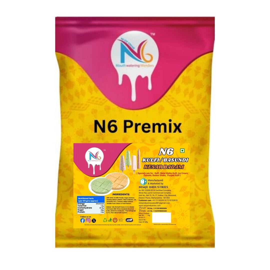 N6 Premix Kesar Badam Kulfi & Basundi Premix Powder 1 Kg – Instant Saffron Almond Indian Dessert Mix | Rich Creamy Kulfi Base | Traditional Sweet | Café & Commercial Use-image-9