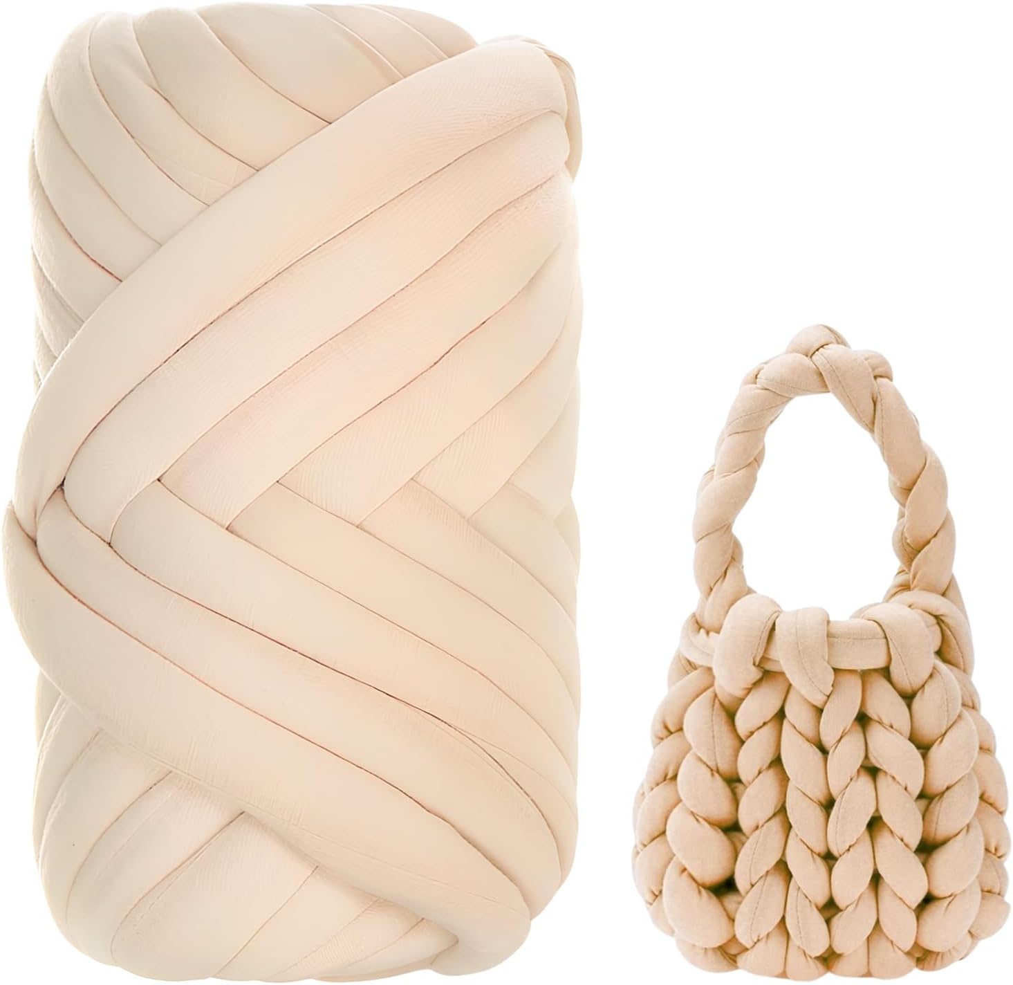 500g Hand-Knitted Chunky Yarn, 2.5cm Super Chunky for Arm Knitting, Soft Large for Making Warm Blankets, Scarves, Rugs, Ideal for Home Decor Projects and Handmade Gifts, Beige