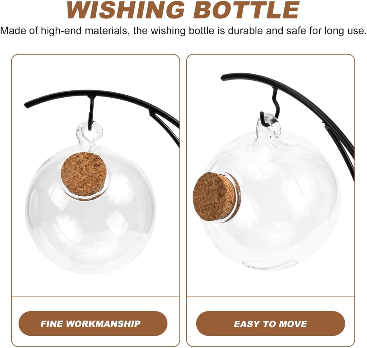 DECHOUS Hanging Wishing Jar Transparent Landscape Bottle with Cork Lid and Moon Iron Rack for Home Decor Desktop Ornament Holder for Origami Stars and Small 10.23 X 6.69 X 4.72 Inches image 5