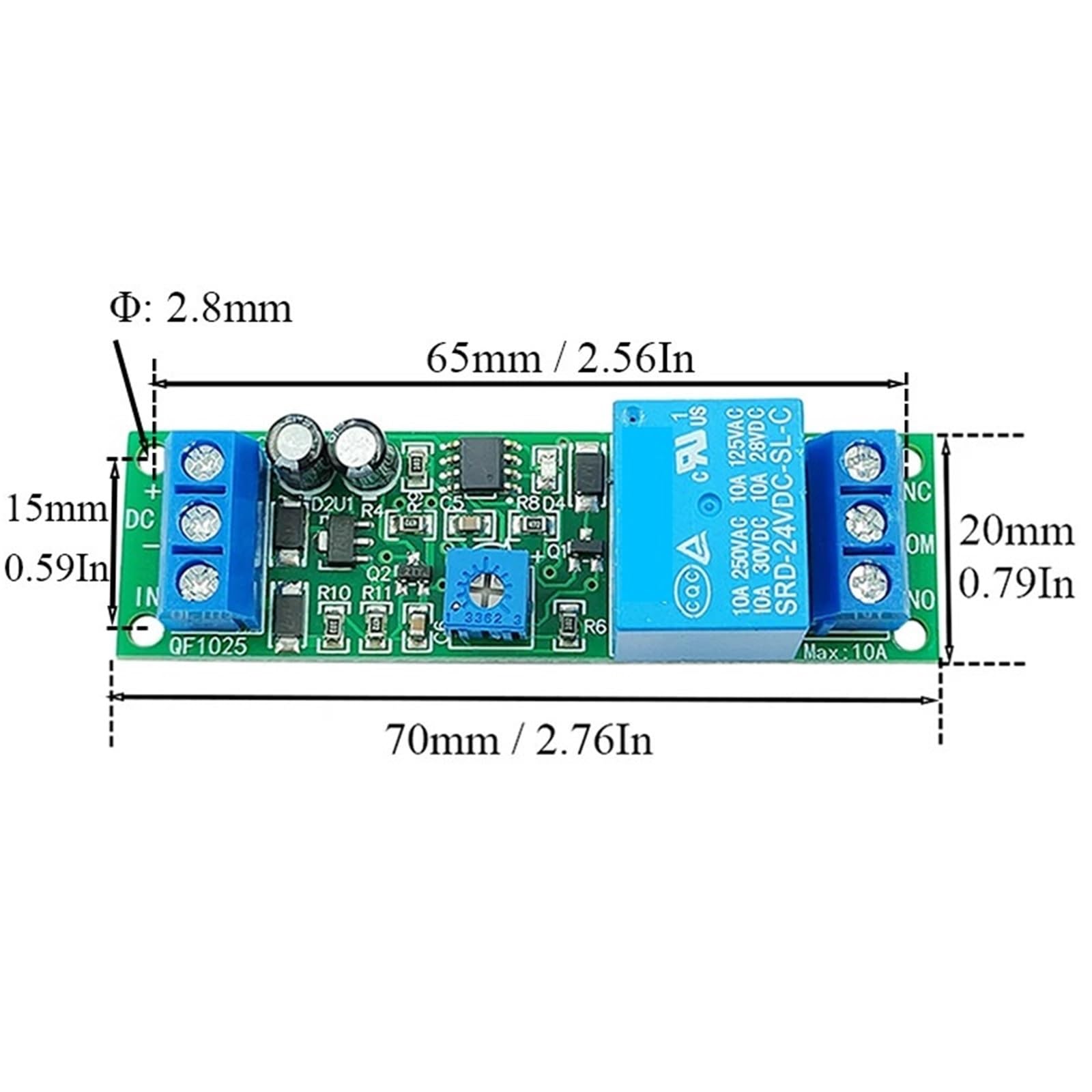 Moduł przekaźnika opóźnienia czasowego 3 V, 5 V, 12 V, 24 V, moduł przekaźnika monostabilnego z regulowanym opóźnieniem wyzwalania 10 s, 60s 10 min (DC 5 V 10S)