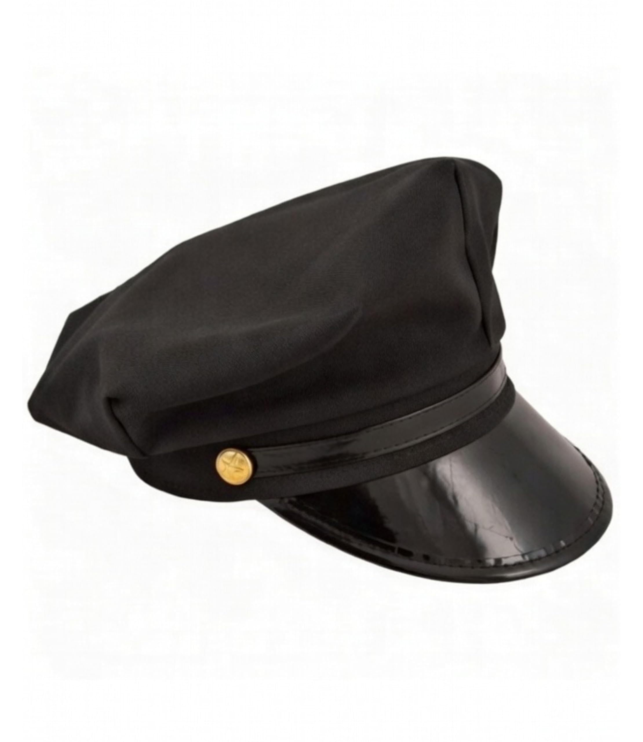 SoWest Black Chauffeur Driver Hat Fancy Dress Costume Accessory for Men and Women – Adult Unisex Peaked Cap with Glossy Brim for Limo Driver & Vintage Uniform Costume