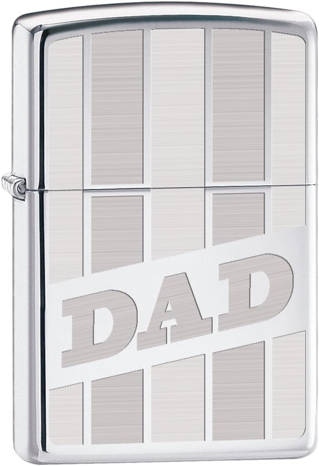 Zippo Pocket Lighter High Polish Chrome Dad Engraved Lighter (Silver, 3 1/2-Inch x 2 1/4-Inch)