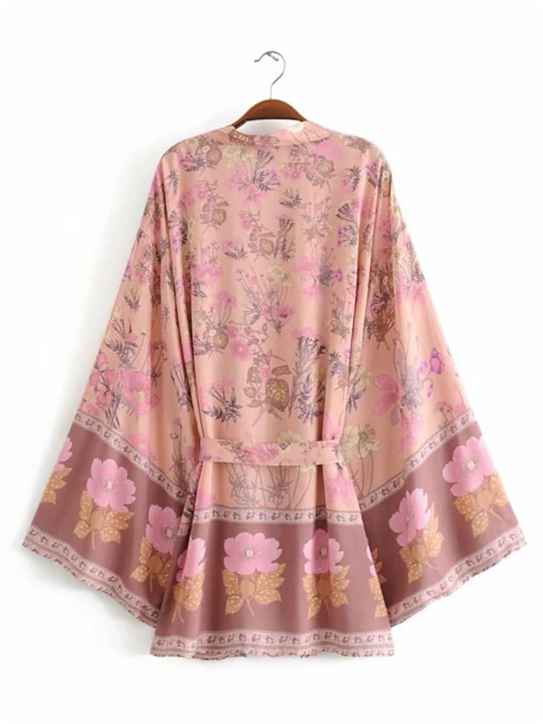 Disimlarl Kimono con estampado floral para mujer, vestido bohemio para playa, cuello en V, bandas, bata de bikini