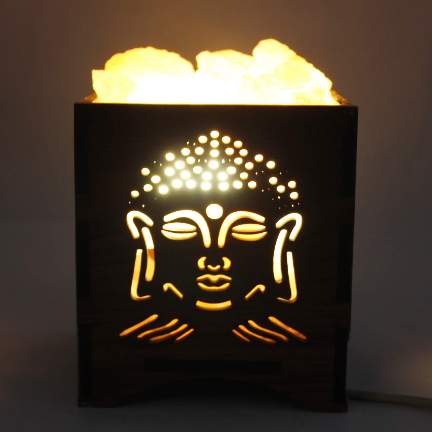 Wooden Himalayan Rock Salt Lamp for Positive Energy, Vastu, Healing, Harmony, Purification, Best Wellness(Brown, 4x4.5)