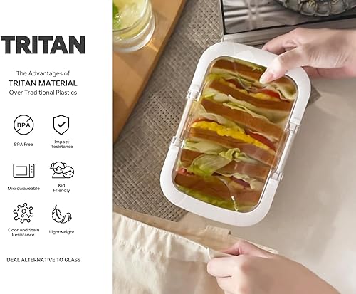 Miniatura 5 de Felli Duo Loc Tritan - Contenedores para recalentar microondas, caja fuerte hermética para almacenamiento de alimentos para nevera, congelador,