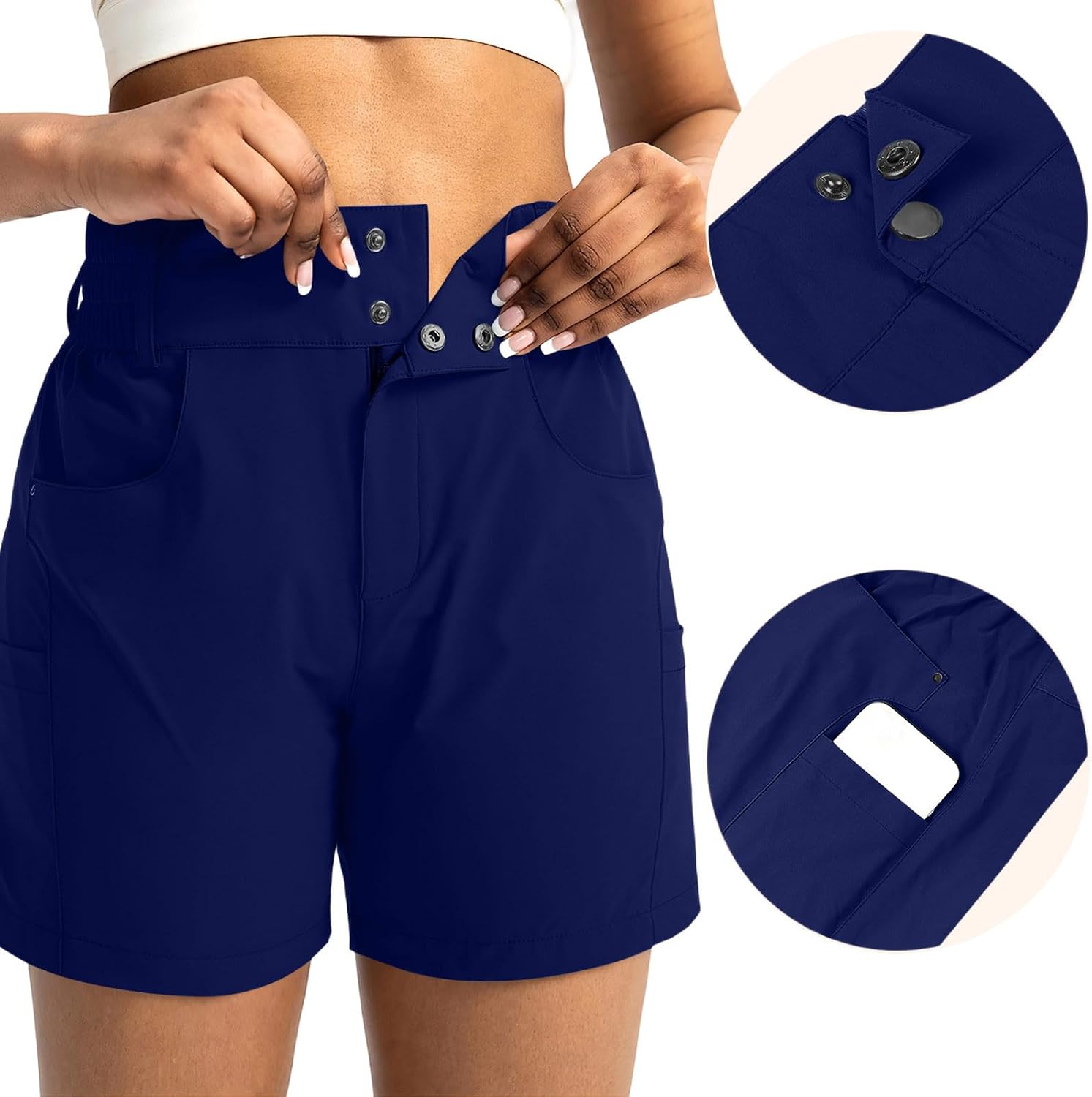Women’s High Waisted Casual Shorts Button Fly Cargo Shorts with Elastic Back Waist Lightweight Hiking Travel Clothes