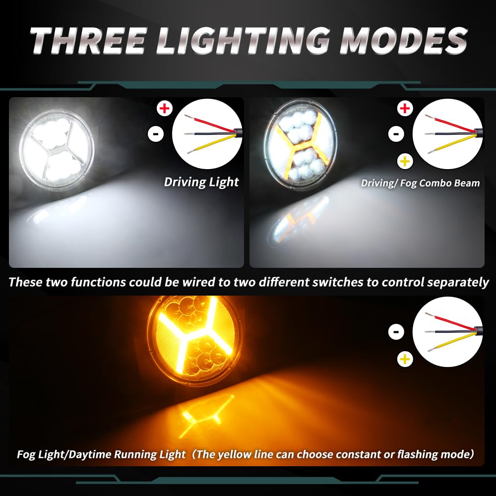 Offroad LED Lampa robocza 72W z DRL Światło przeciwmgielne Strobe Amber 4,5" Off Road Spot Flood Combo Reflektor LED 12-36V LED do motocykla, ciężarówka-2 szt