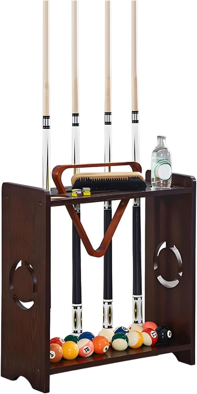 Billiards Pool Cue Rack Hardwood Pool Cue Set Holder,Wooden Billiards Table Accessories Equipment(Color1)
