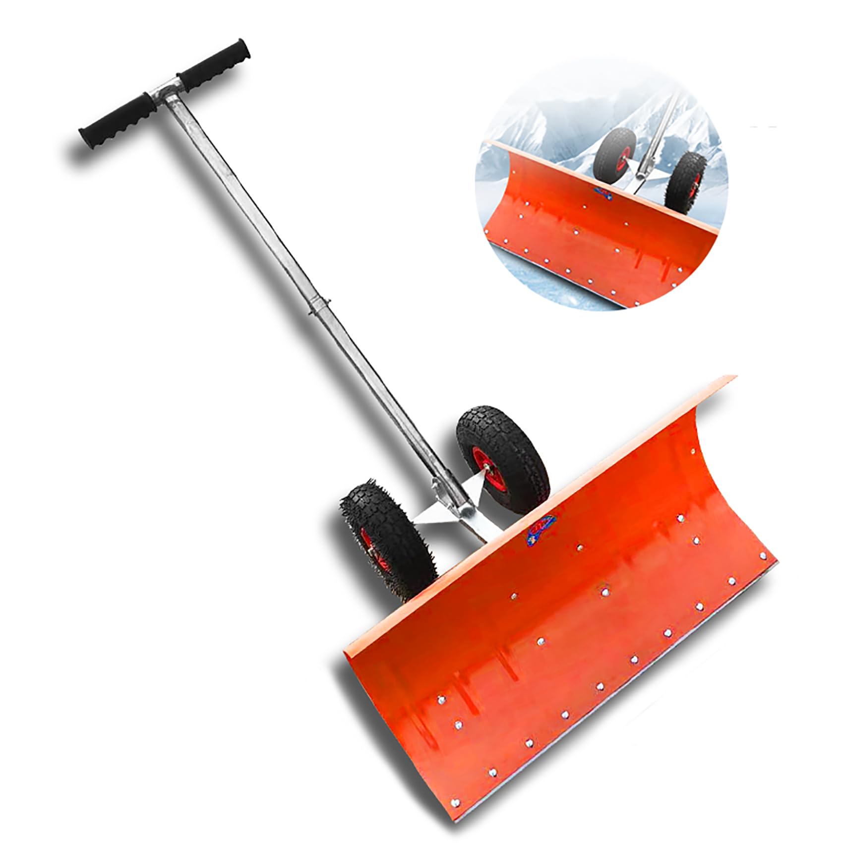 Pala da Neve in Metallo con Ruote, Pala da Neve per vialetto 30X17 Pollici Manico Regolabile rimozione Neve per vialetto, Porta, marciapiedi