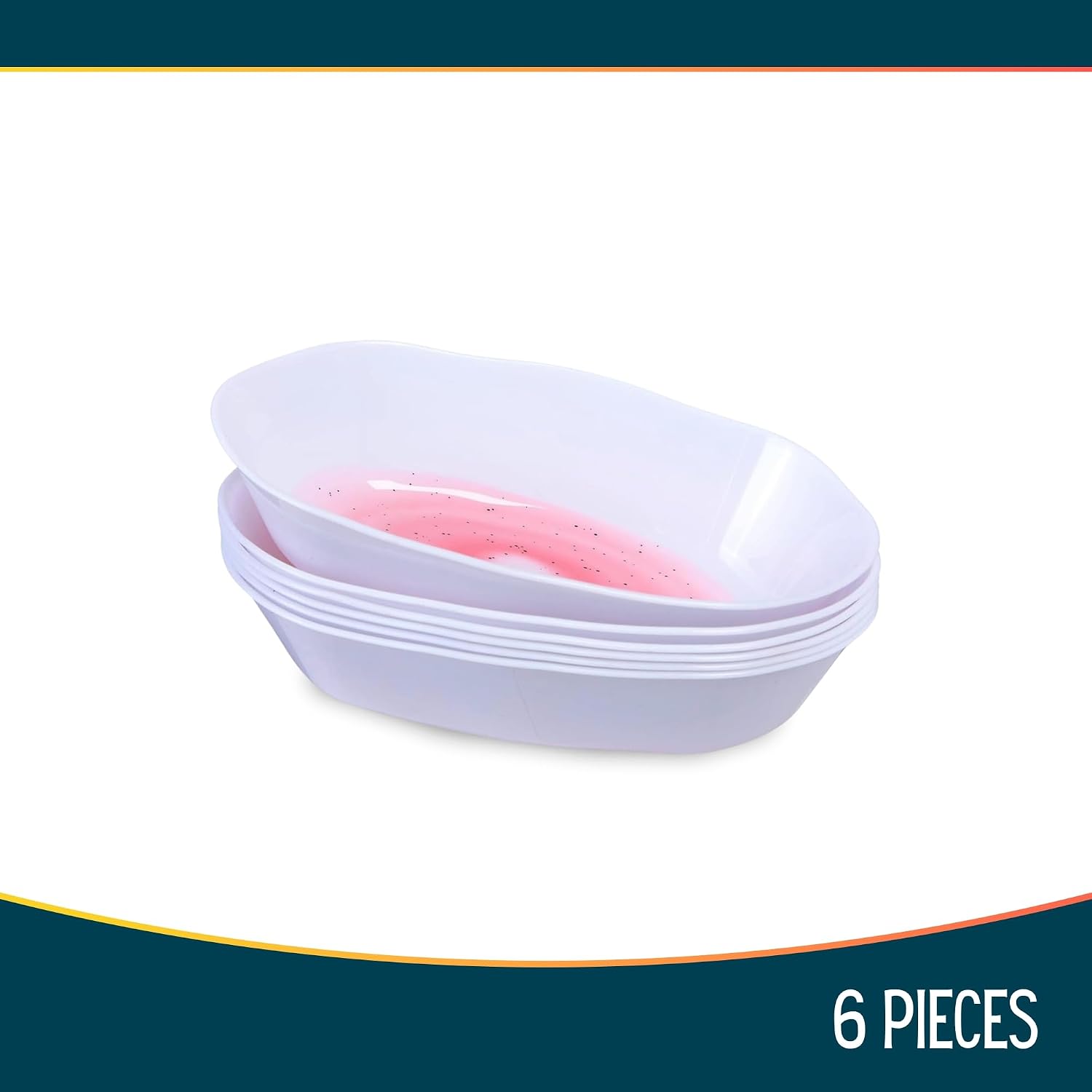 Silver Spoons Pink Mist & White Oval Plastic Dessert Bowls - (Pack of 6) - Modern Hammered Texture - Disposable & Durable Party Bowls for Soups, Salads, and Desserts