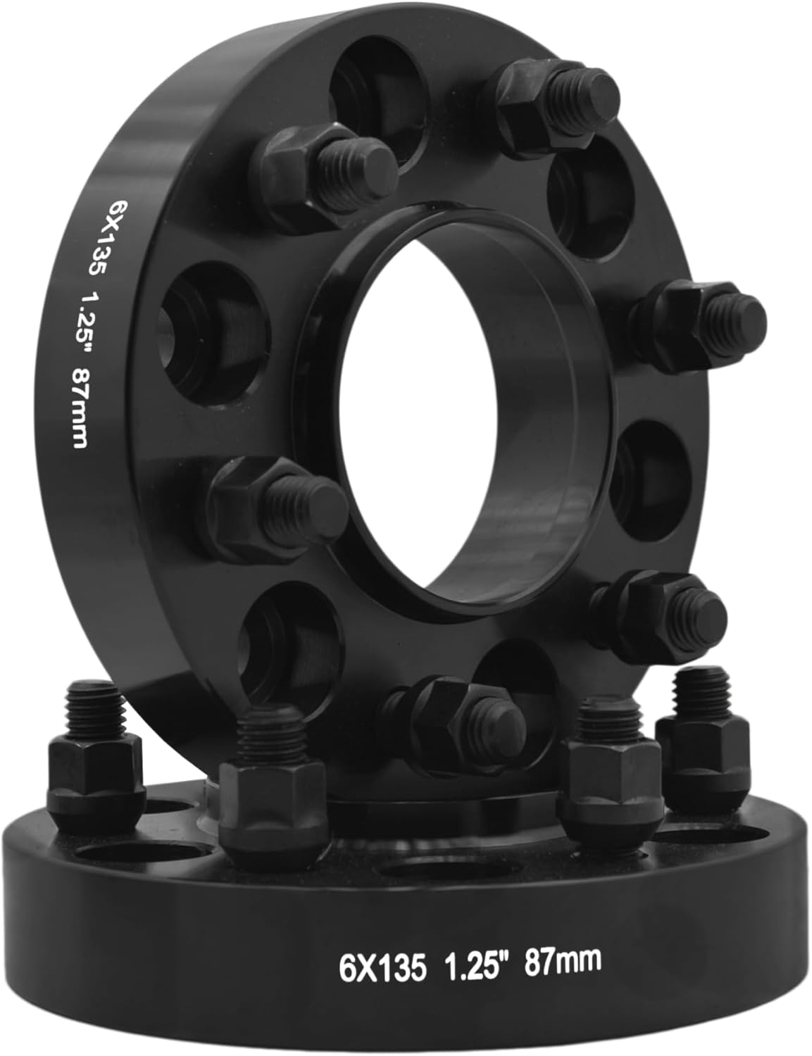 1.25" 2pc Black Wheel Adapters 6x135 MM Forged 6061 T6 Grade Aluminum Thread Size 14x1.5 Center Bore 87.0 MM | Compatible with Ford F-150 2015-2024 (Including Raptor) Expedition Lincoln
