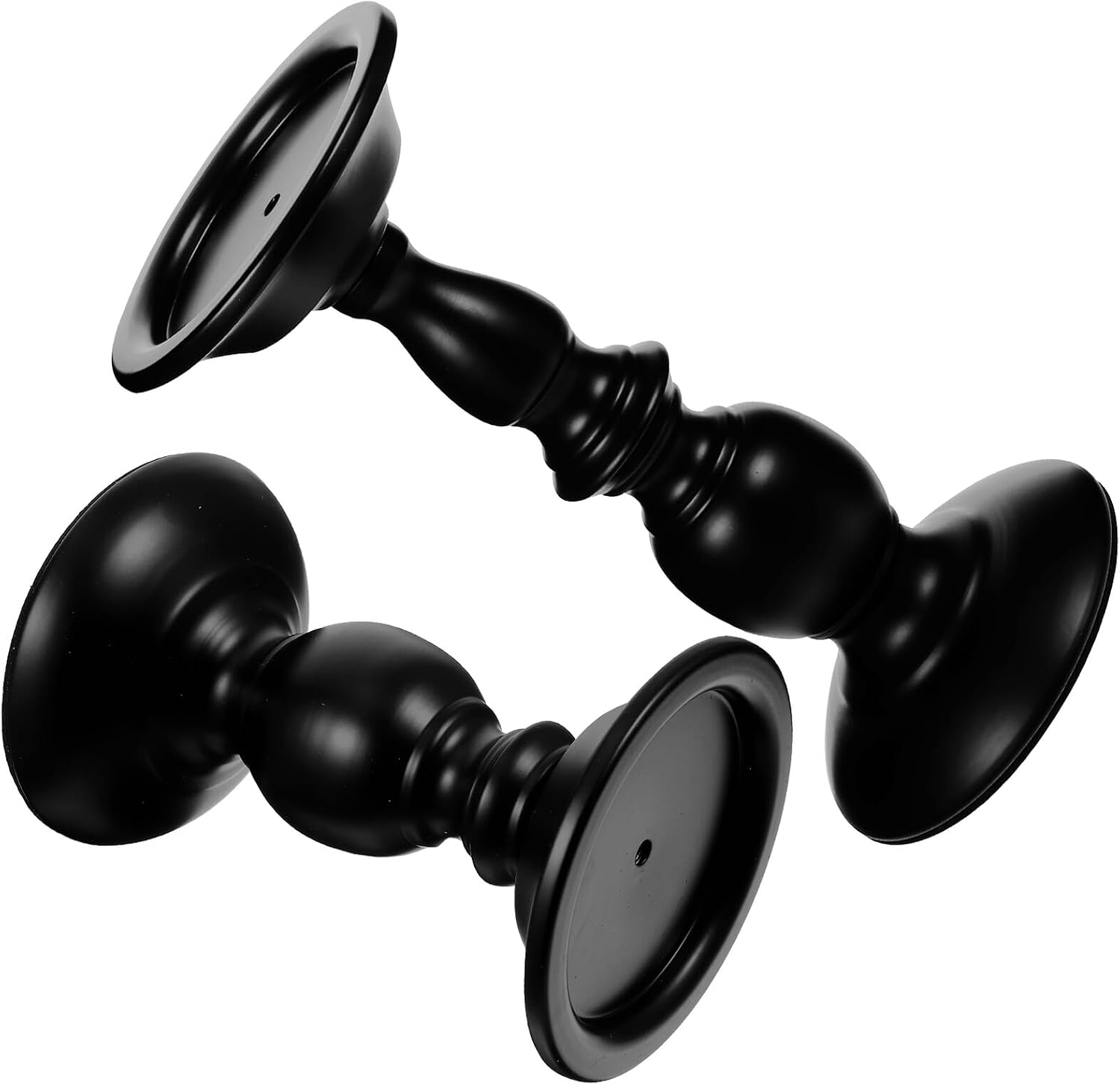 Uonlytech Vintage Style Pillar Candle Holder Set, 2pcs Black Metal Candlestick with Delicate Base, Retro Iron Taper Candle Holders for Tabletop Decoration and Household Ambiance