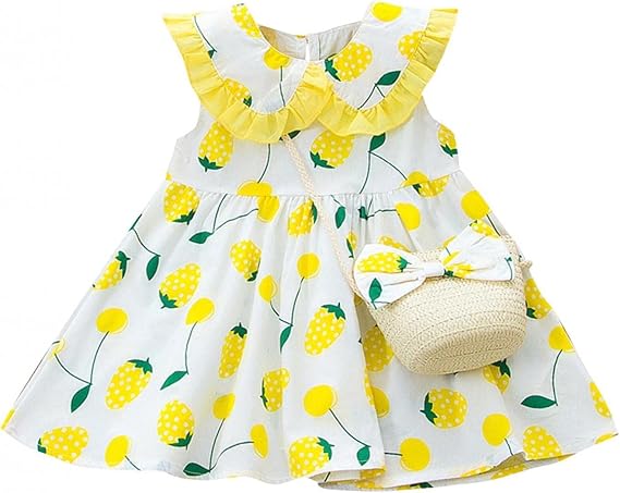 Amazon Co Jp Shopyruder ベビードレス 半袖 プリンセスドレス いちご柄 ドレス 女の子 子供 ワンピース レディース おしゃれ 人形の襟 パーティードレス 可愛い バッグ 付き 子供服 夏 普段着 七五三 演奏会 ピアノ発表会 出産祝い プレゼント ファッション