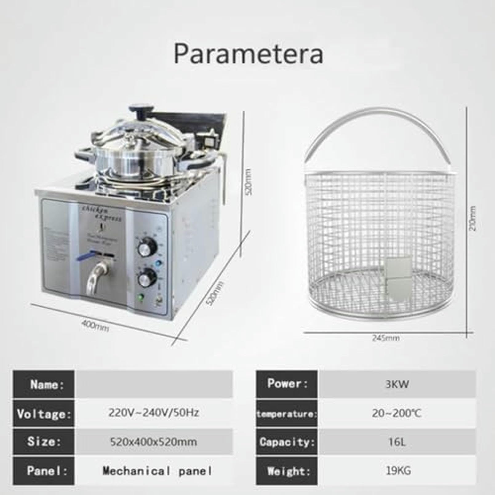 Elektryczna Frytkownica 16 L 3000 W Komercyjna Maszyna Do Smażenia Na Blacie Z Regulacją Temperatury 50–200 ℃ Do Gotowania Kurczaka I Ryb