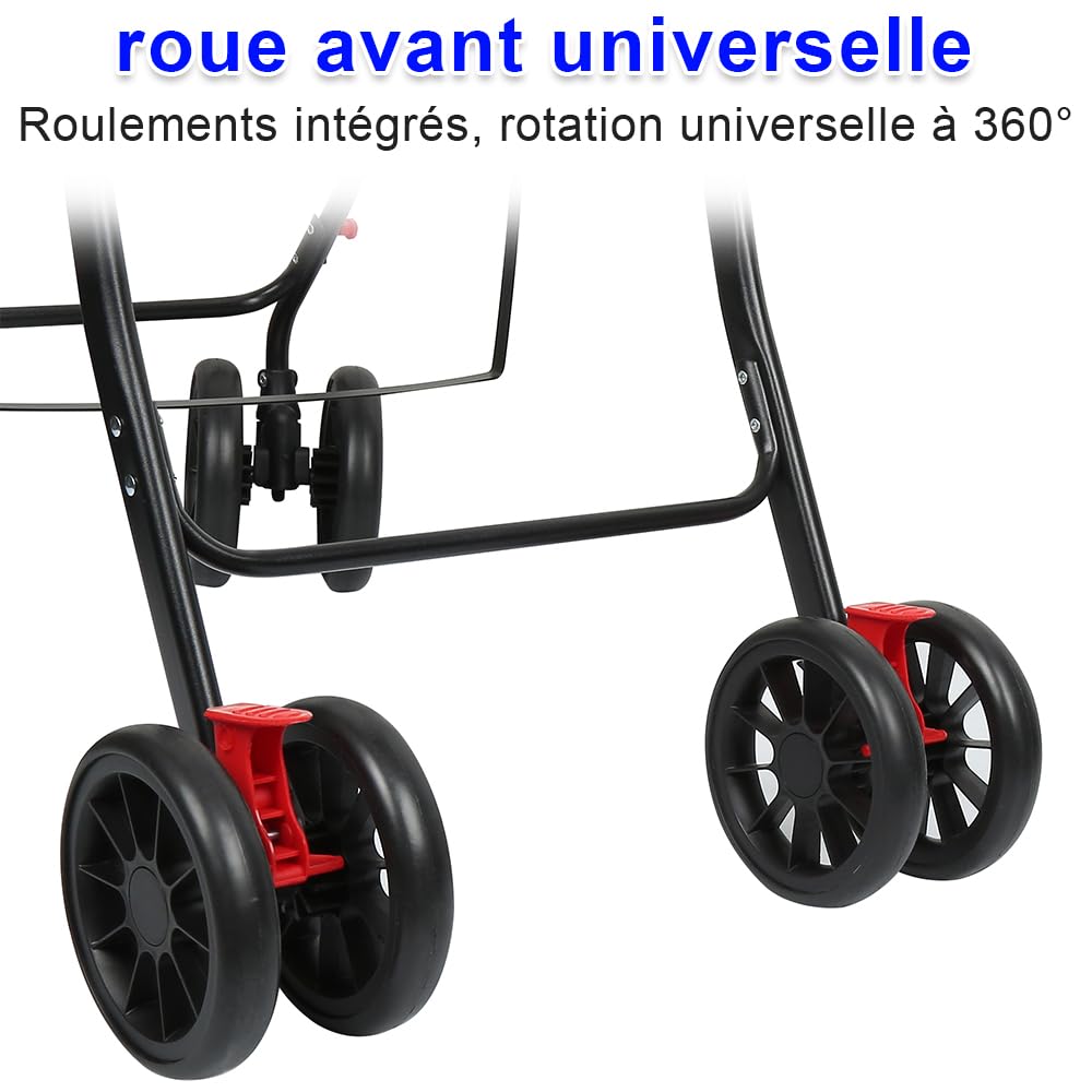 OHMG Poussette Chien 3-en-1, Poussette pour Chat Pliable, Panier de Rangement, Fenêtre en Filet, pour Petits Chiens et Chats, Jusqu'à 25 kg, 4 PCS Roues Résistant à l'Usure à 360°
