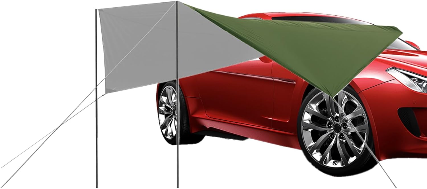 Vehicle Awning, Waterproof Side Rear Canopy Tent, Tailgate Sun Shade Shelter, Portable Silver-Coated Outdoor Tent for SUV Sedan Truck Van Bus, Quick Setup Durable Rain Sun Protection Cover