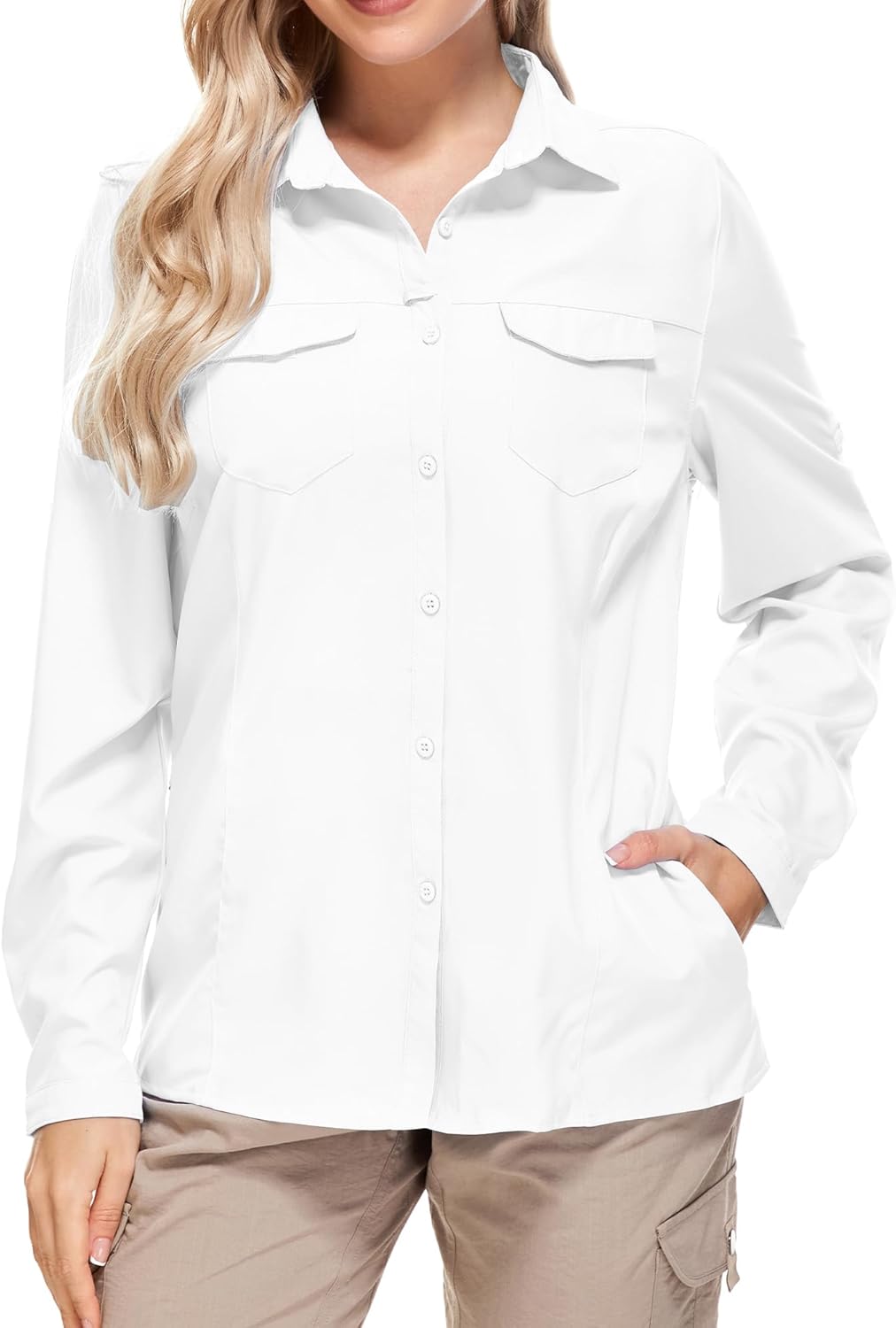 Women UPF 50+ Sun Protection Safari Shirts Quick Dry Lightweight Outdoor Fishing Hiking Travel Shirts with Zipper Pockets