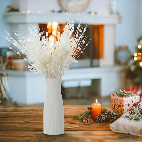 Vista 28 de ROSELEAF 28 Pack Christmas Tree Ornaments, Artificial Glitter Berry and Flowers Stem Silver Branches Picks for Xmas Tree Decoration Gift Small Vase