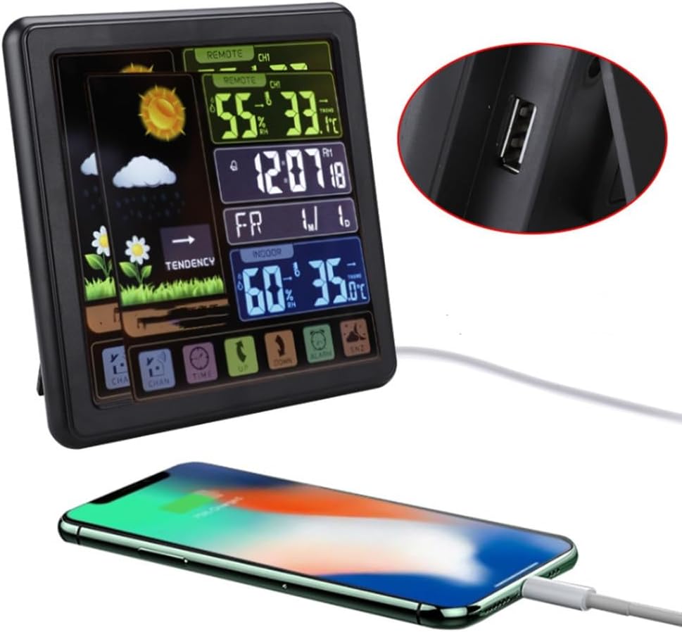 Multi-Function Touch Screen Button Weather Clock Color Indoor Outdoor Temperature Humidity Meter