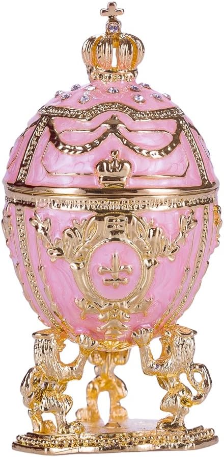 danila-souvenirs Faberge style Egg/Trinket Jewel Box with Lions & Emperor's Crown 3'' (7.5 cm) pink