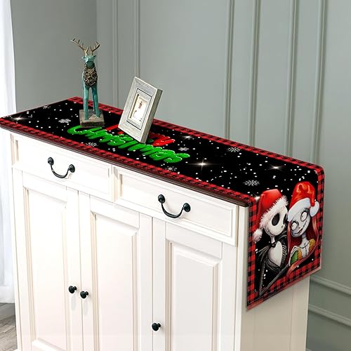 Miniatura 10 de Sunwer Camino de mesa de Feliz Navidad, El extraño mundo de Jack Skellington y Sally, decoración de fiesta de cumpleaños, hogar, cocina, comedor