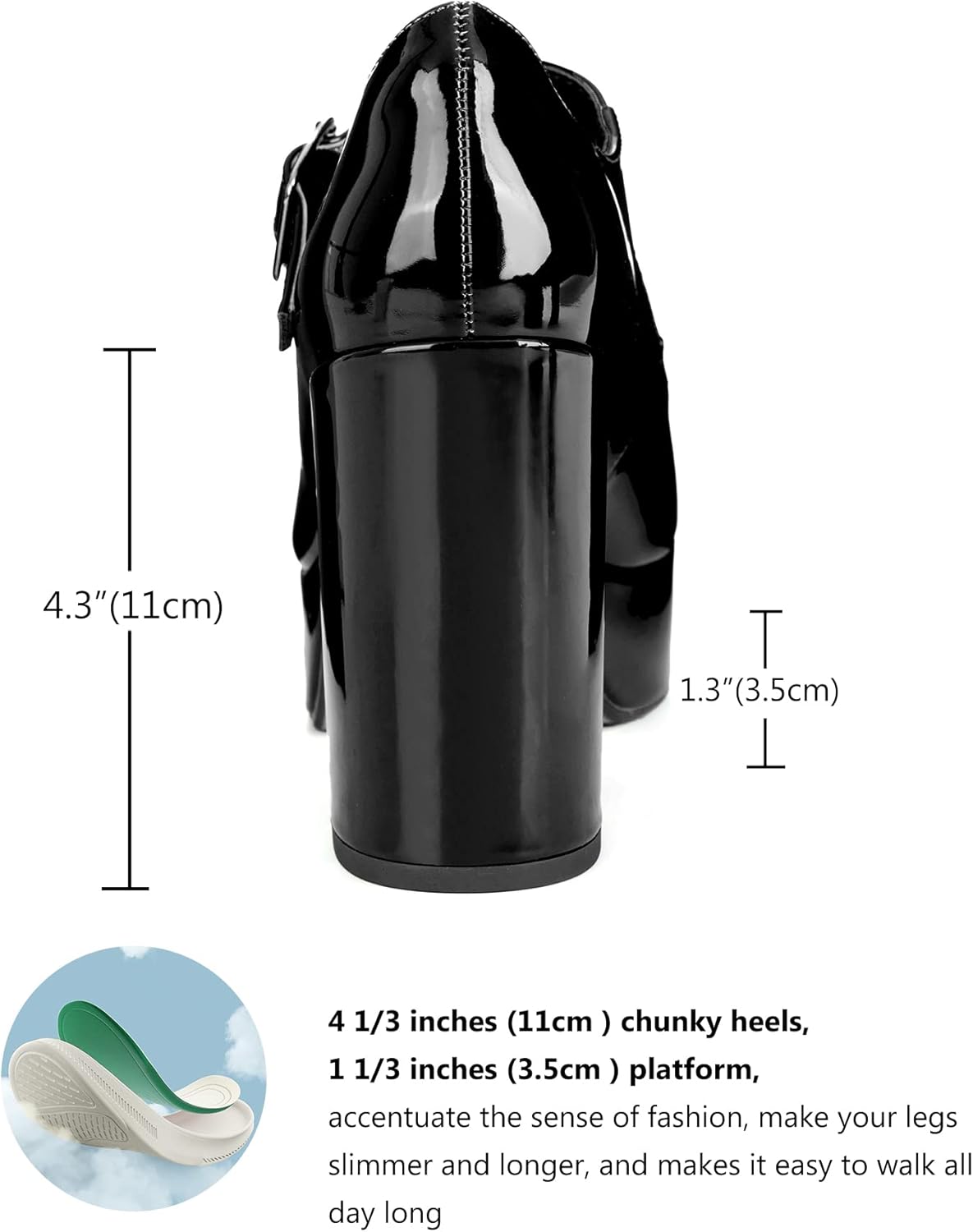 Coutgo Womens' T-Strap Round Toe Chunky Platform Heels Patent Mary Jane Dress Shoes - Image 6