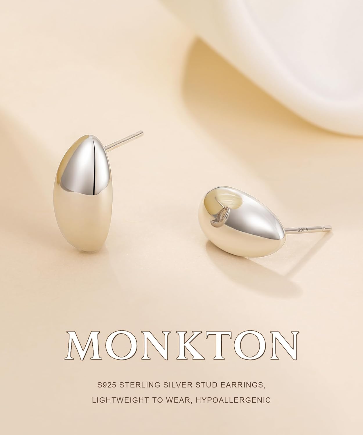 Monkton Huggie Earrings S925 Sterling Silver Hoop Earrings - Chic Dome Lightweight Hypoallergenic Women's Jewelry - Image 2