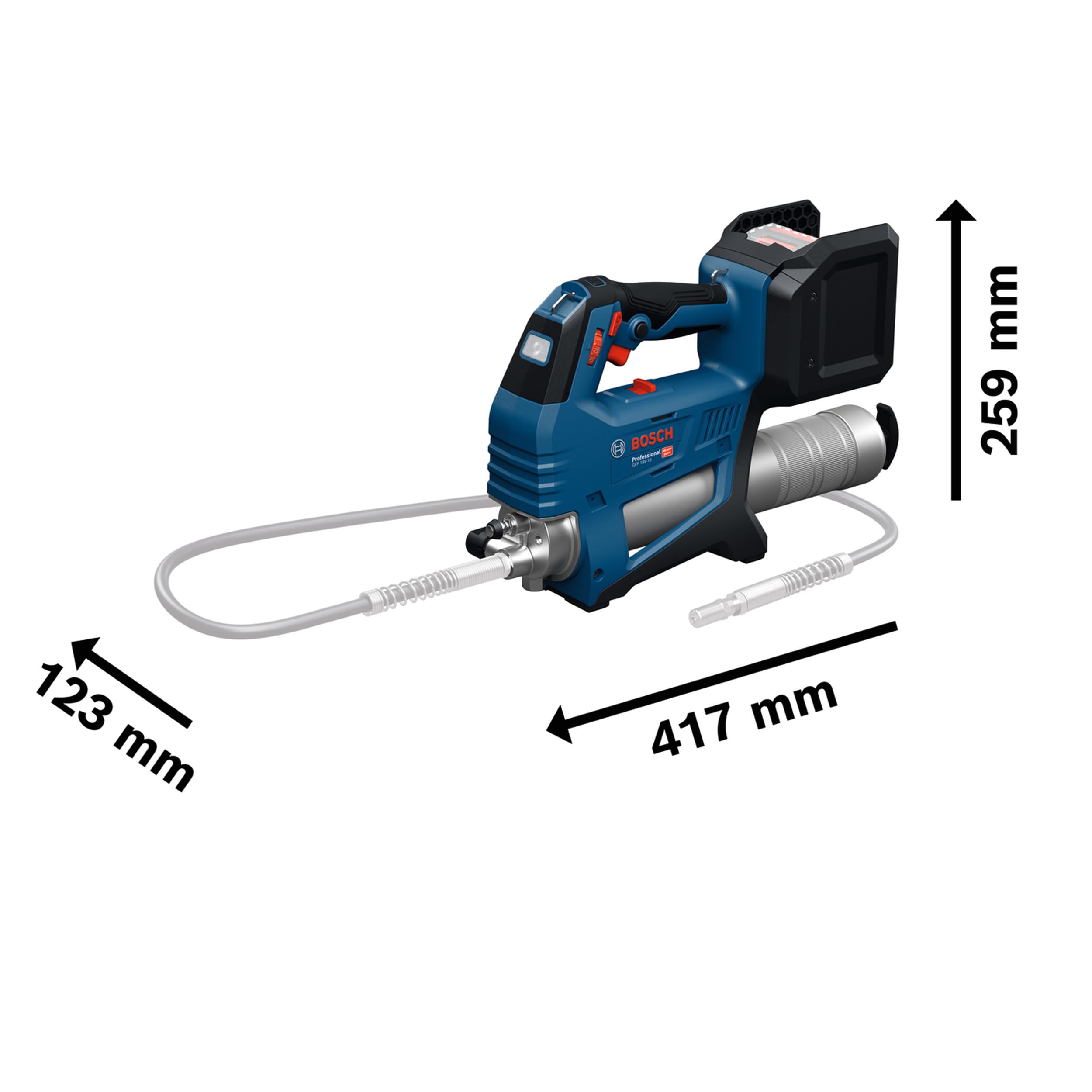 Bosch Professional 18V System Ingrassatore a batteria GFP 18V-10 (pressione di esercizio max. 10.000 psi, portata max. fino a 320 g/min., incl. accoppiatore a 90°, tracolla)