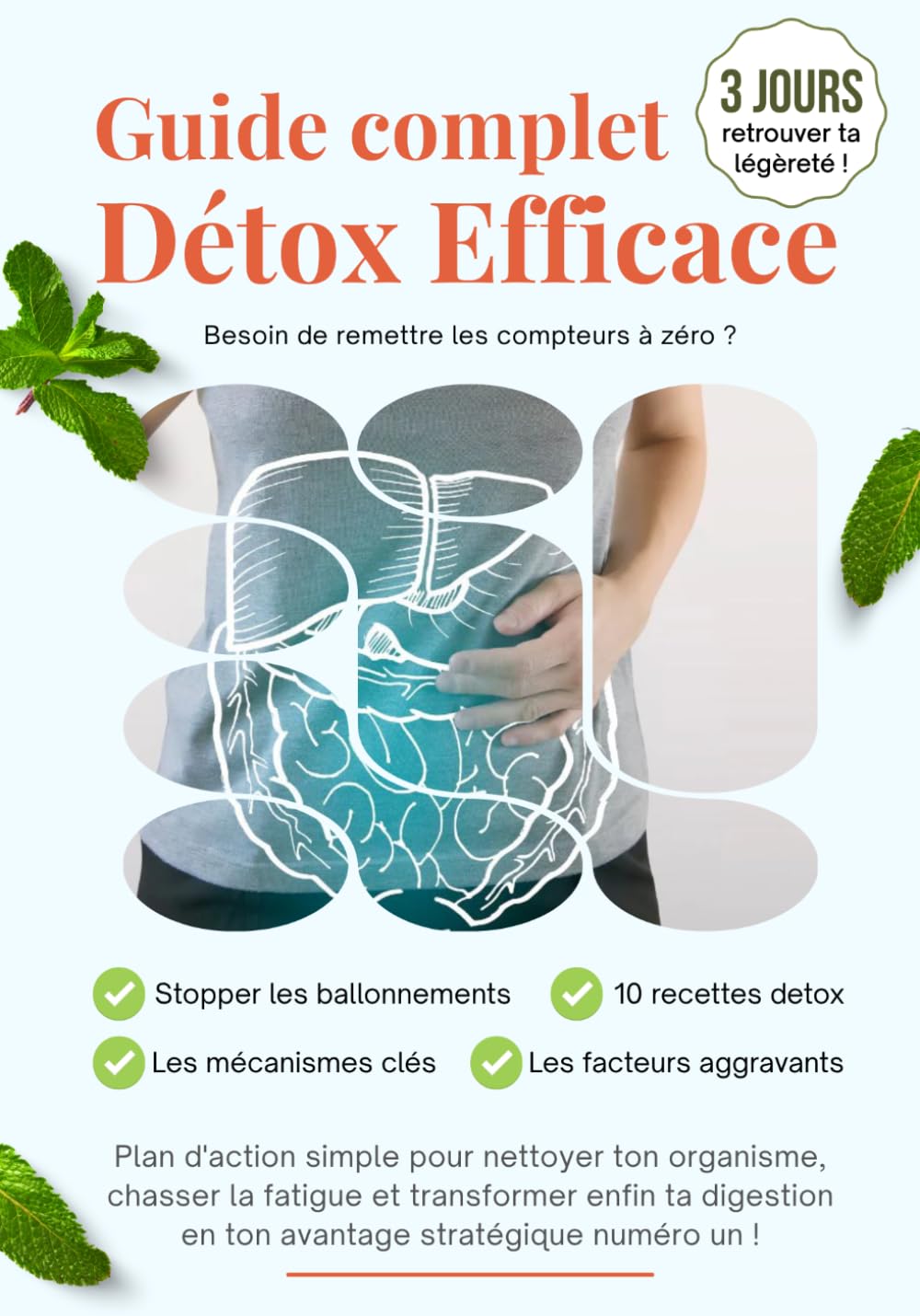 Détox 3 Jours: Pour retrouver un ventre plat, éliminer les ballonnements et relancer ta digestion rapidement et naturellement