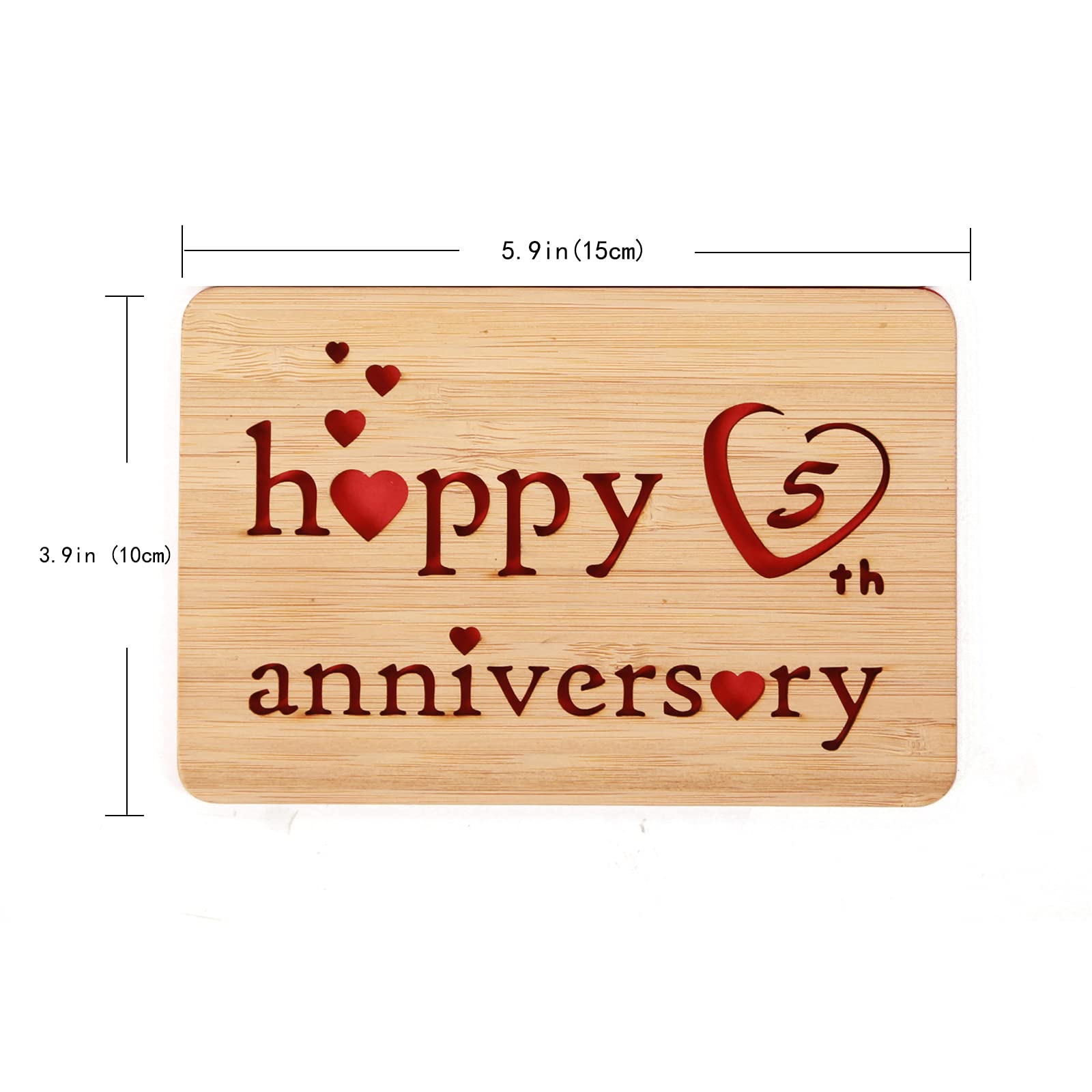 DELLA STELLA Wooden 5th Anniversary Card,Handmade 5 Years Wedding