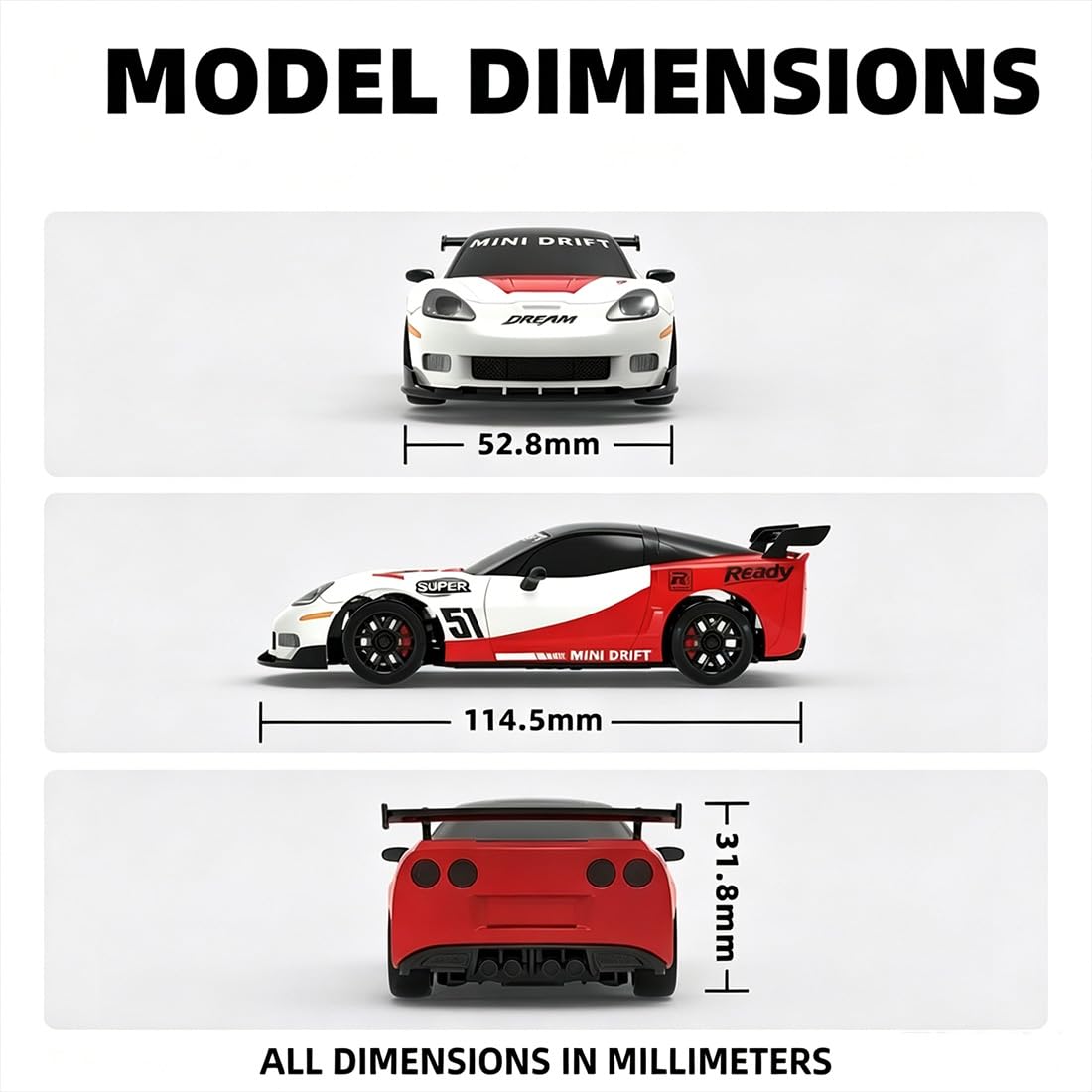 NULA TR051 RC Drift Auto 1:43 4WD Gyro Stabilizzazione 2,4 GHz Sport Racing Veicolo di Controllo Full proporzionale, pinze freno simulate, velocità massima 15 km/h, auto da corsa, rosso