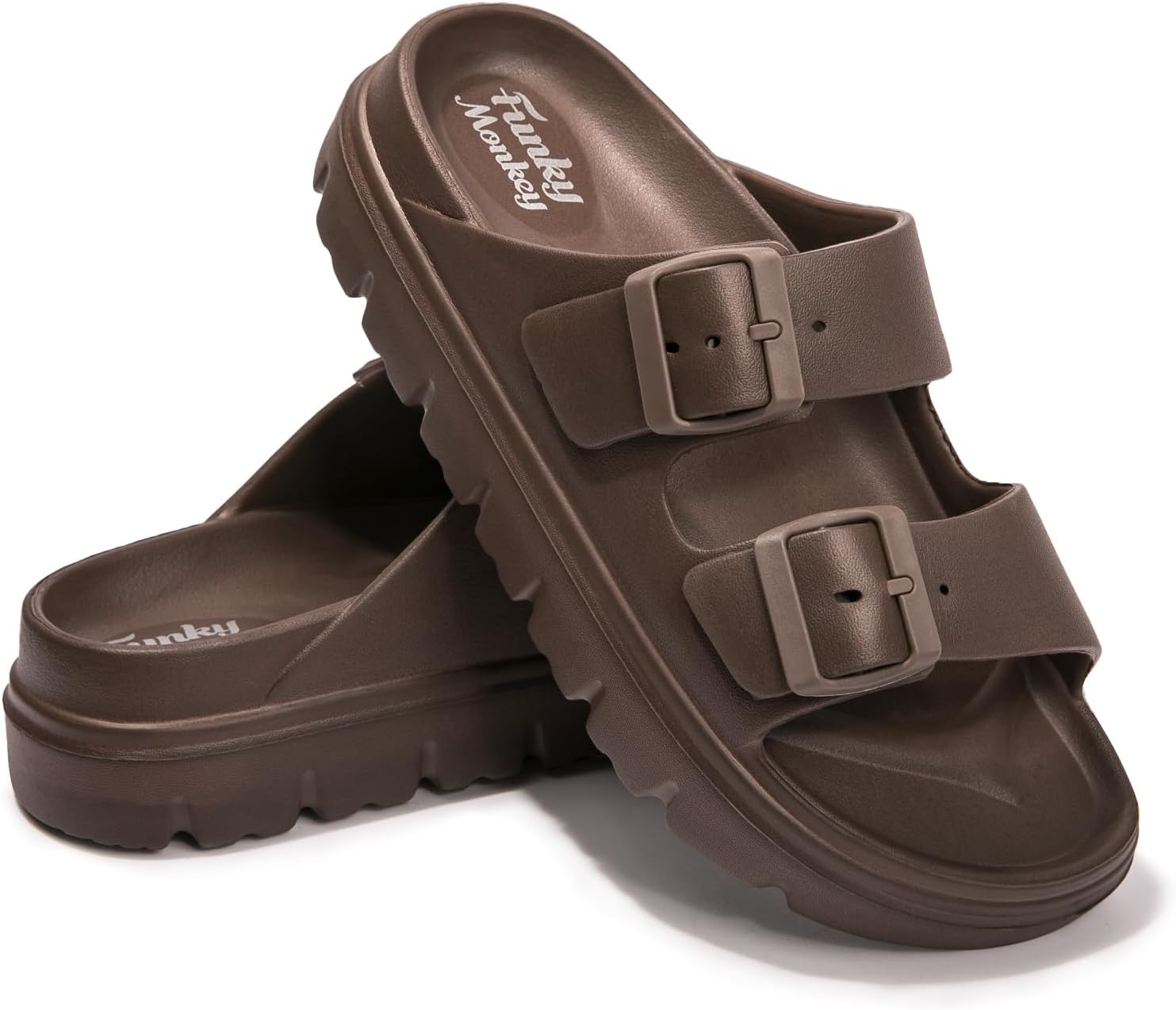 FUNKYMONKEY Women's Comfort Slides Double Buckle Adjustable EVA Flat Sandals - Image 4