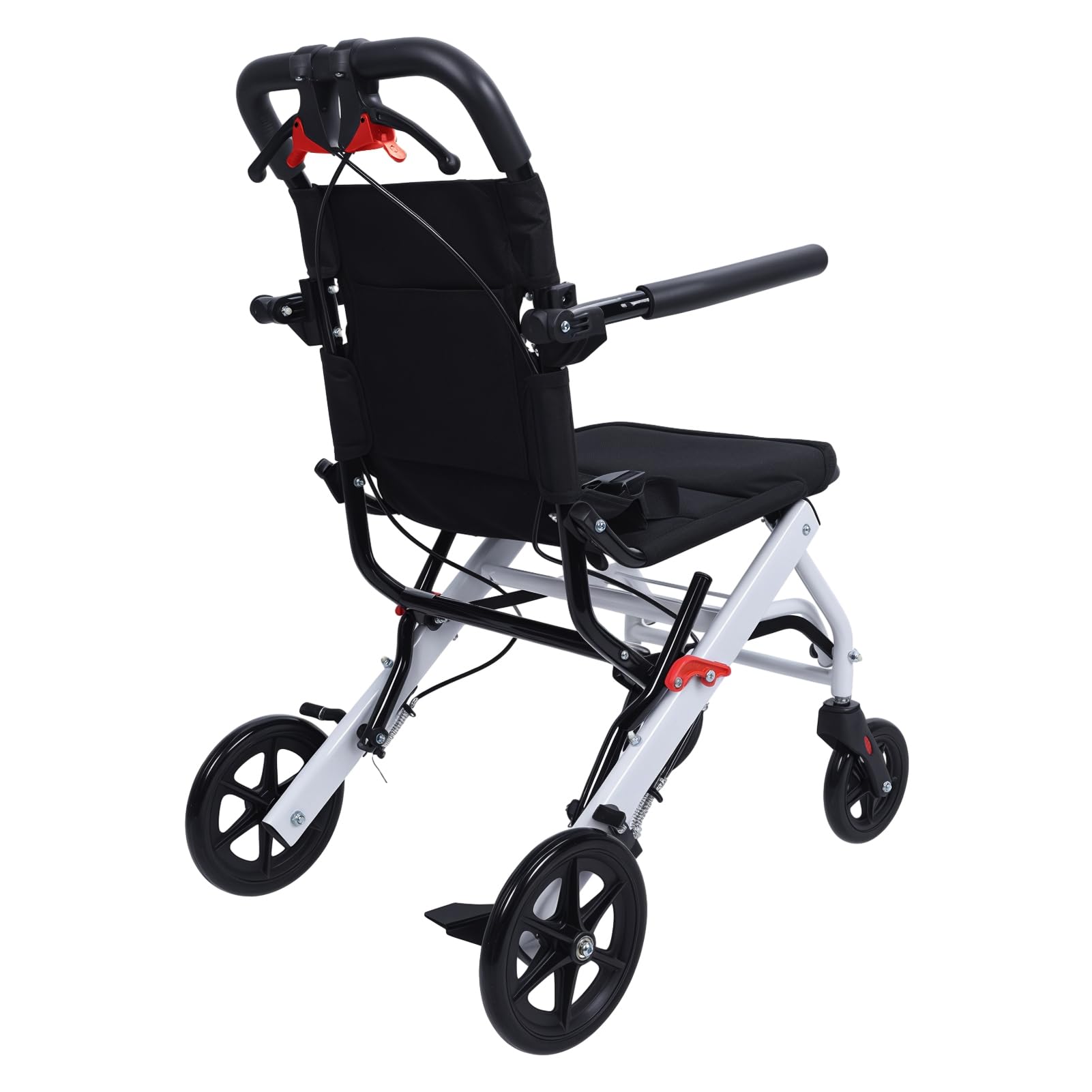 Faltbarer Transportrollstuhl für Erwachsene und Senioren, kompakter Rollstuhl mit verstellbaren Fußstützen, gepolsterter Sitz, Gewicht 8,2 kg, Weiß