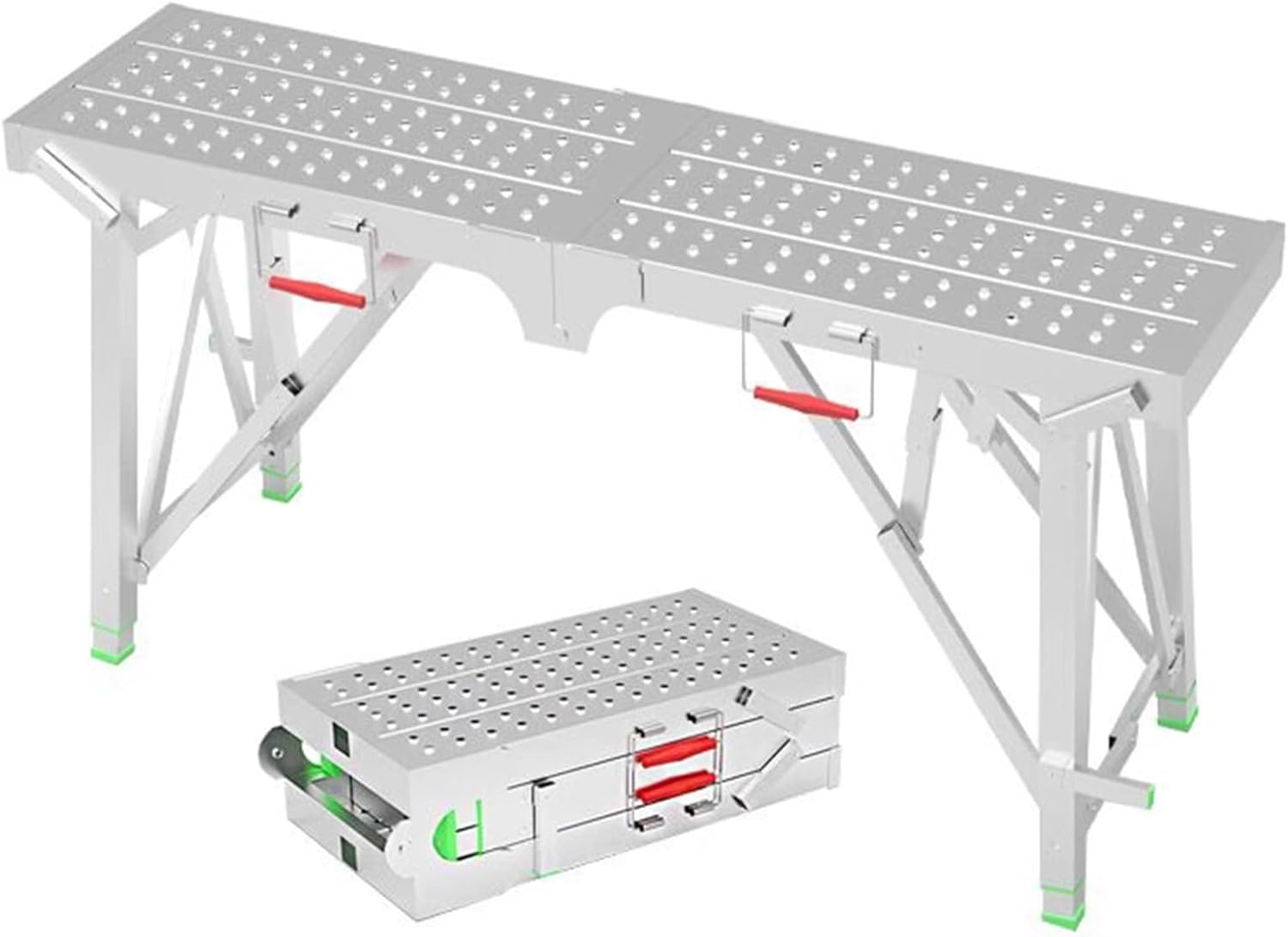 Heavy Duty Portable Workbench Worktable Scaffold with Easy-to-use Adjustable Legs, Folding Scaffolding Platform for Home Improvement, Painting, Patching Drywall, Car Washing