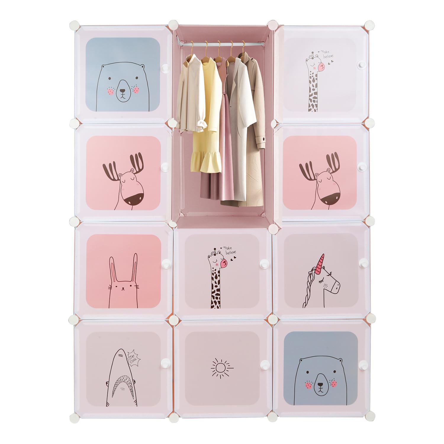 homewell Armoire De Rangement Enfant 12 Cubes, Meuble De Rangement avec Portes, Armoire Enfant pour Jouets, Vêtements, Chaussures