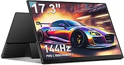Monitor de jogos portátil de 43.9 cm FHD 144Hz HDR, monitor de viagem com suporte e alto-falantes, USB-C HDMI externo para laptop, Mac, Xbox Switch PS5/4