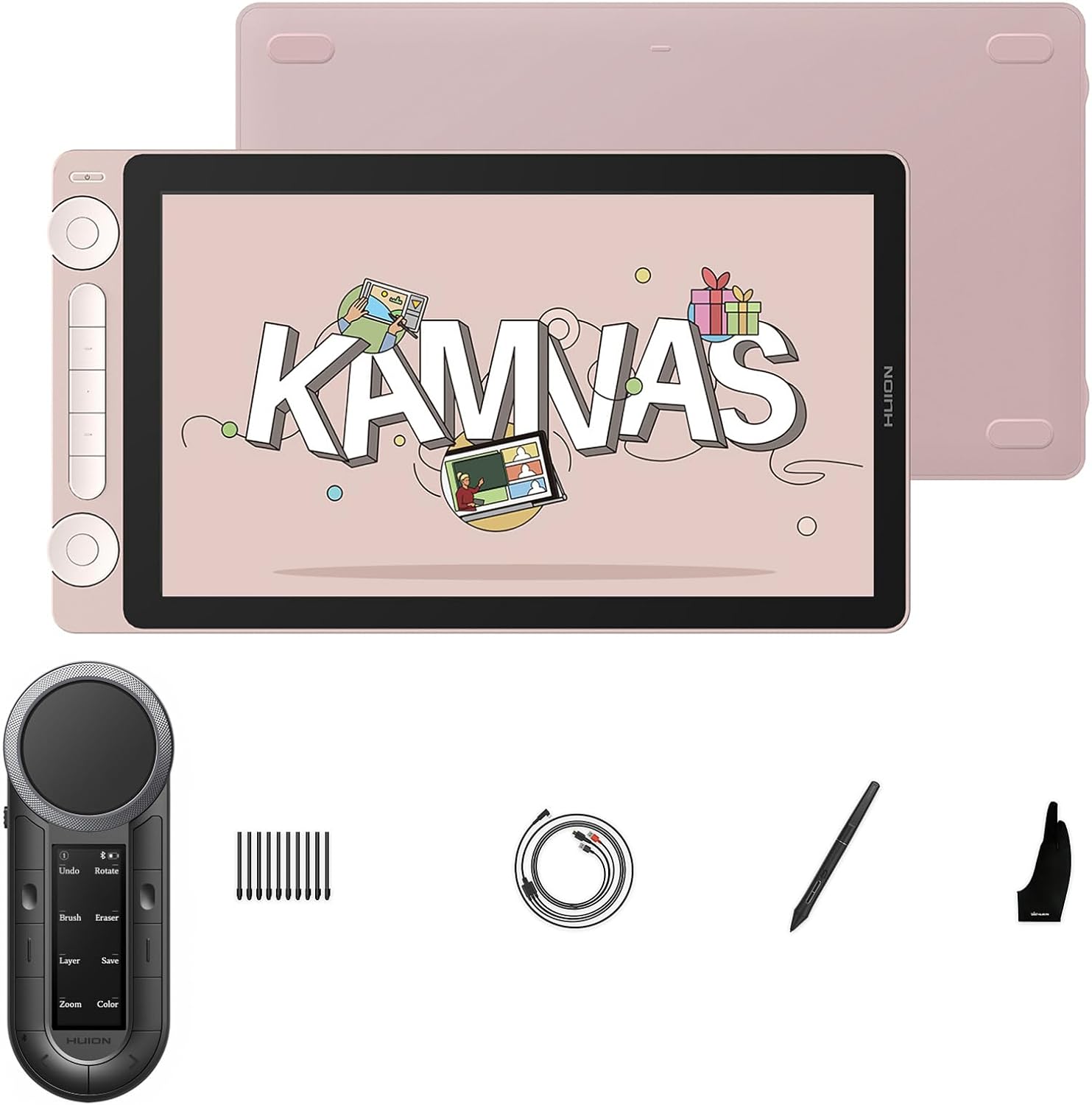 HUION Kamvas 13 (Gen 3) Drawing Tablet with Screen, 13.3-inch Full-Laminated Art Tablet with Anti-Sparkle Canvas Glass, 99% sRGB, PenTech 4.0, 16384 Pressure, Keydial Remote Keypad, Dual Dials, Pink